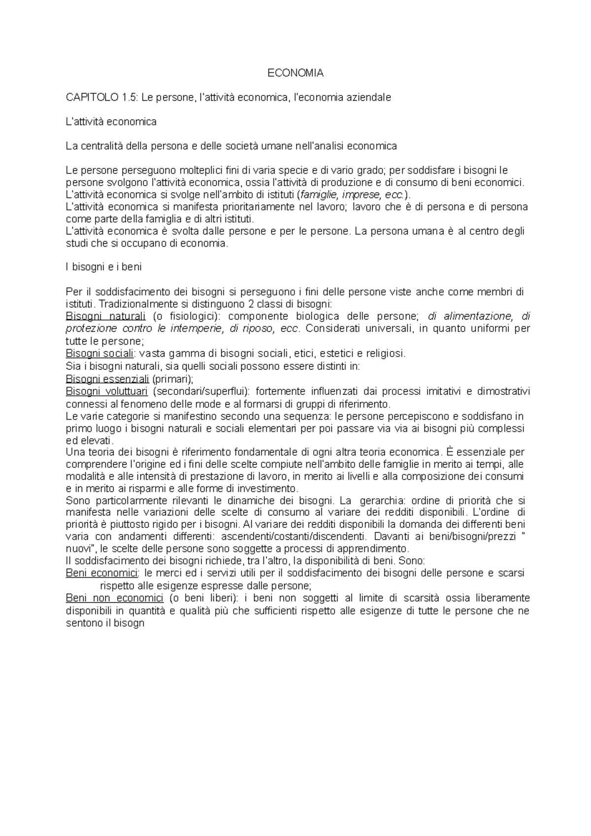 Capitolo 1 - Economia 1.5 - ECONOMIA CAPITOLO 1: Le Persone, L’attività ...