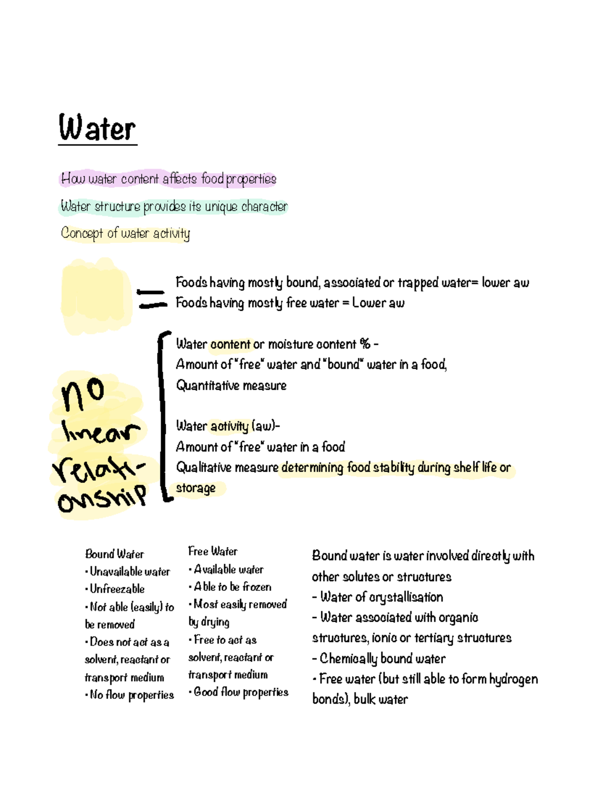 FOSC111-notes - Notes - ####### How water content affects food ...