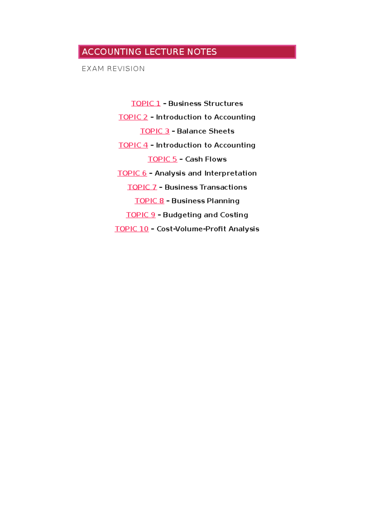 Accounting Lecture Notes EXAM - ACCOUNTING LECTURE NOTES EXAM REVISION ...