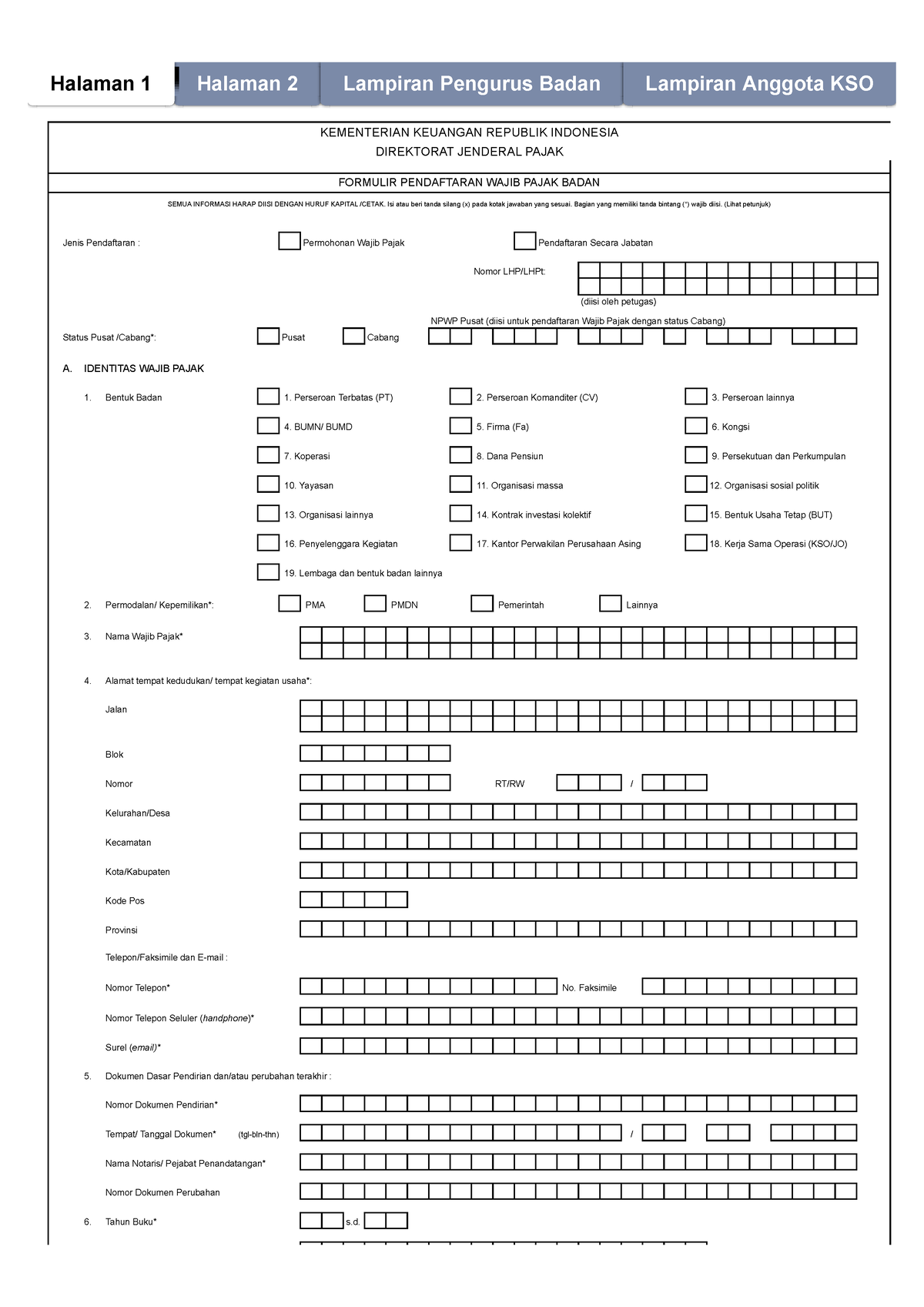 2. Formulir Pendaftaran WP Badan - KEMENTERIAN KEUANGAN REPUBLIK ...