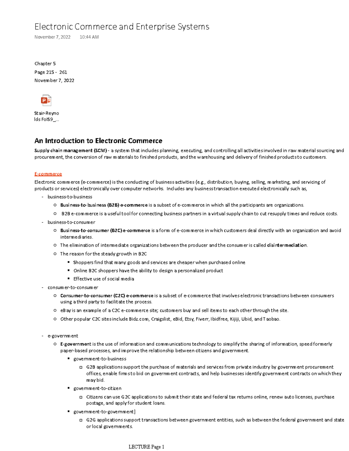 Electronic Commerce and Enterprise System - Chapter 5 - Chapter 5 Page ...