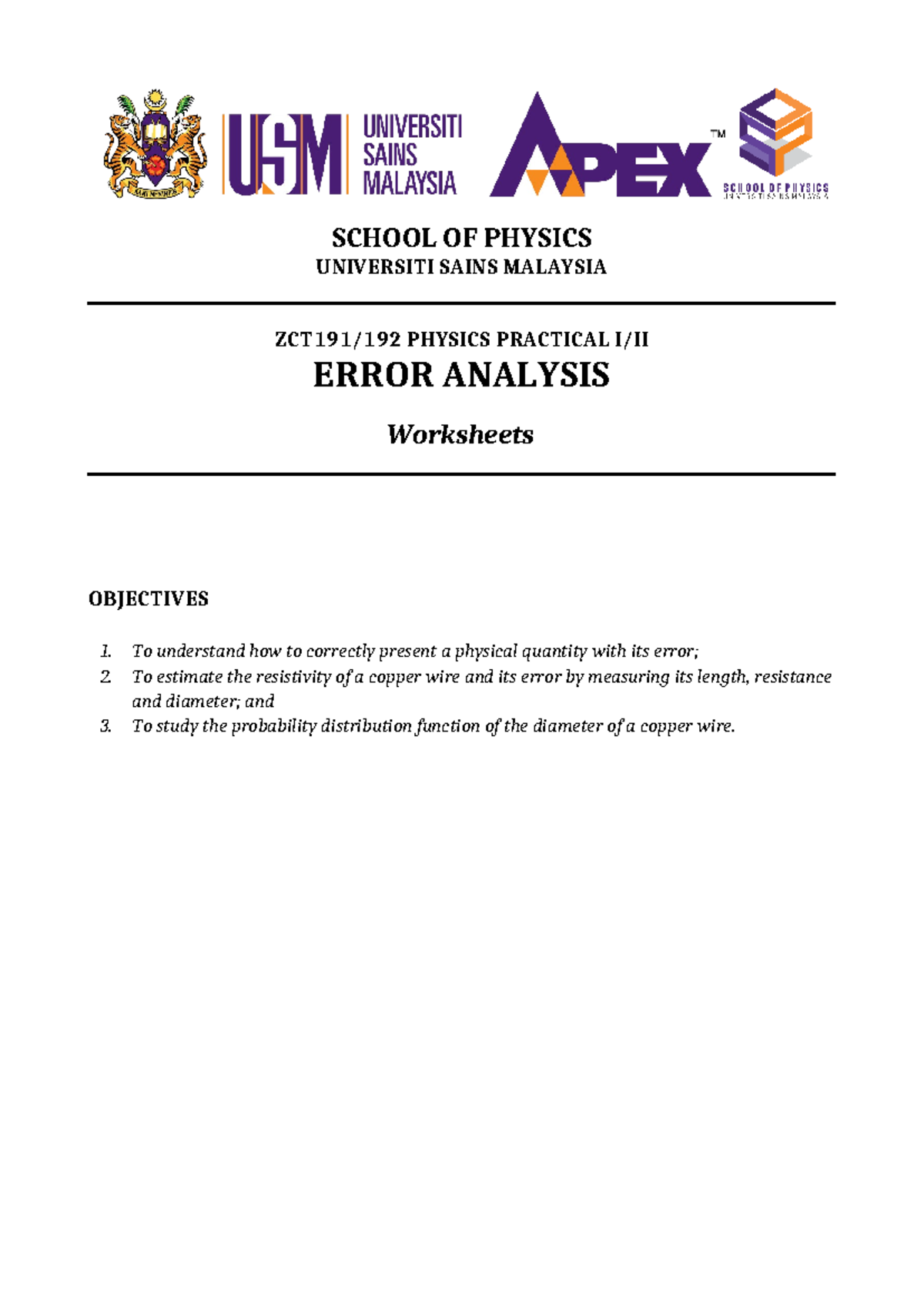 Error analysis part A - Lab report example - SCHOOL OF PHYSICS ...