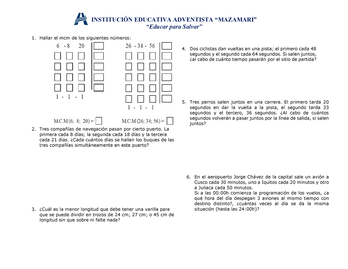 Hallar el mcm discount de los siguientes números