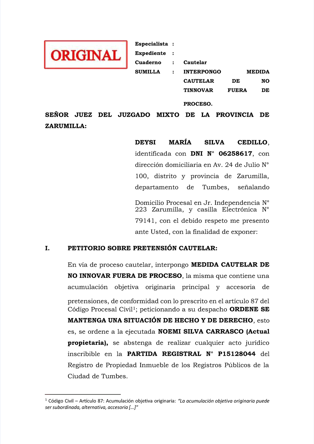 Modelo De Medida Cautelar De Innovar Fuera Del Proceso Injunction 9923