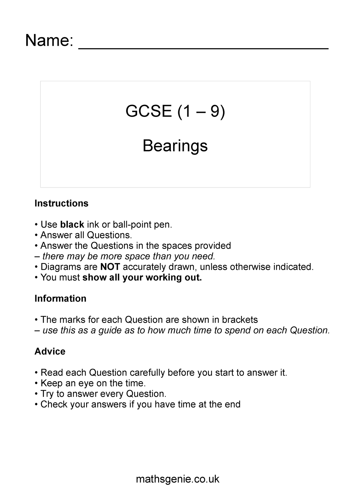 4-bearings - GCSE (1 – 9) Bearings Name ...