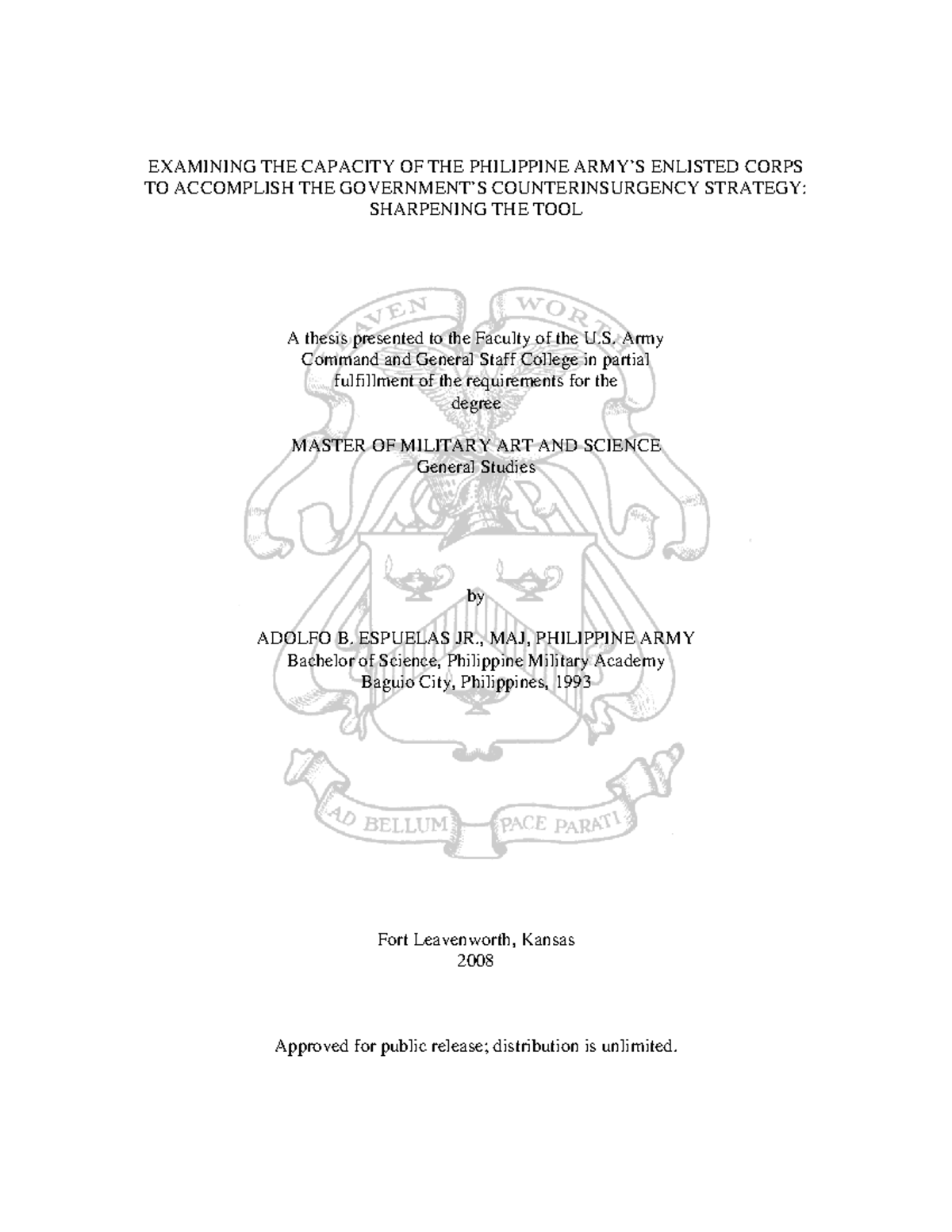 Monograph MMAS re PHIL ARMY COIN TO THE GOVERNMENT’S