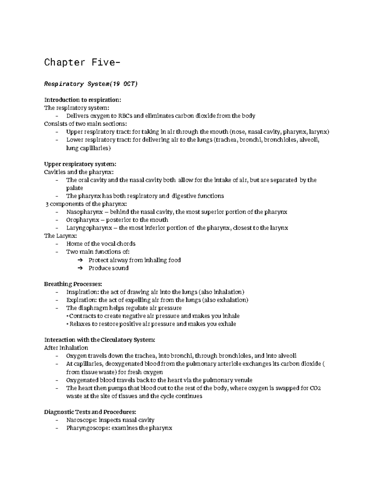 Medical TerminologyPHAR201Chapter 5 and 6 Notes Chapter Five