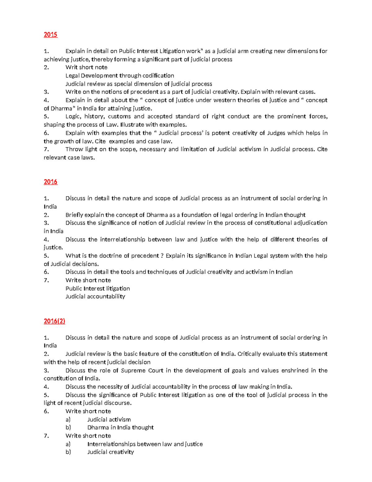 Judicial process old que papers - 2015 Explain in detail on Public ...