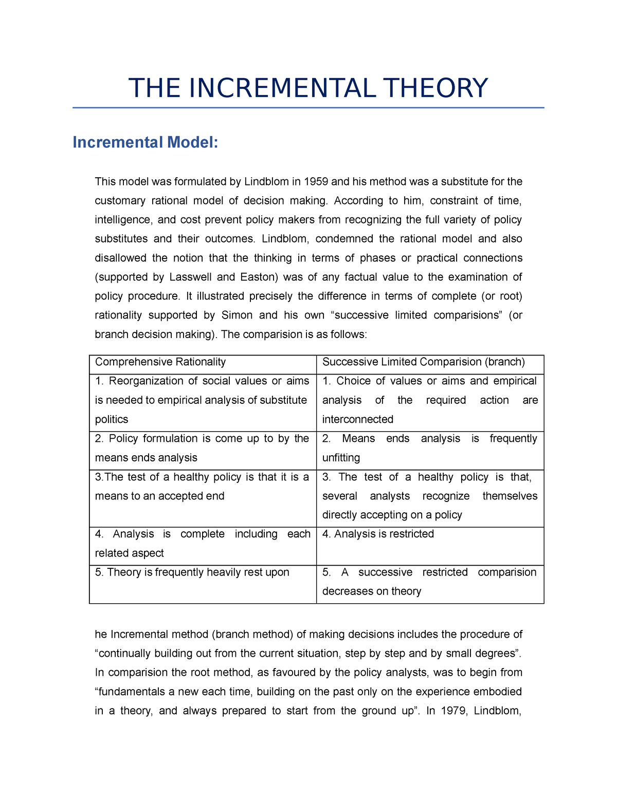 THE Incremental Theory THE INCREMENTAL THEORY Incremental Model This