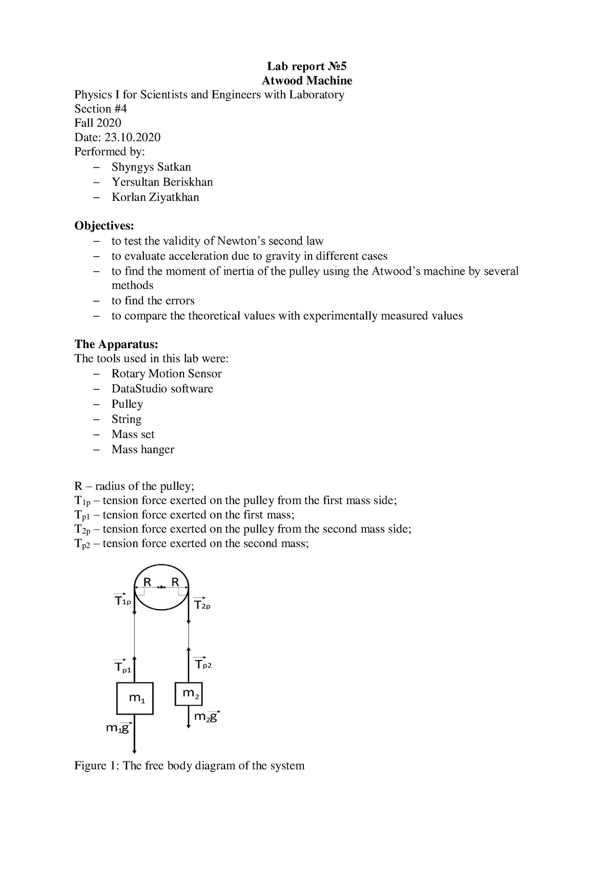 Physics Laboratory work #5 - Lab report No 5 Atwood Machine Physics I ...