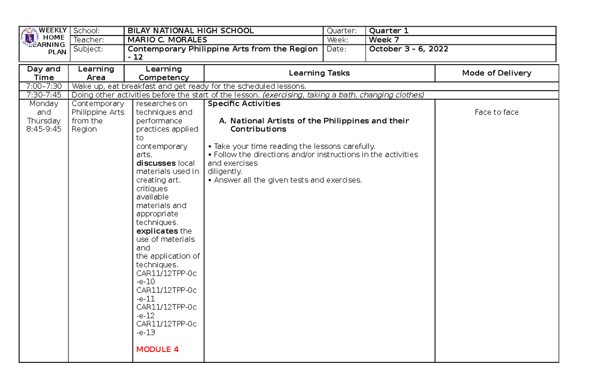 Contemporary Philippine Arts from the Region Week G - WEEKLY HOME ...