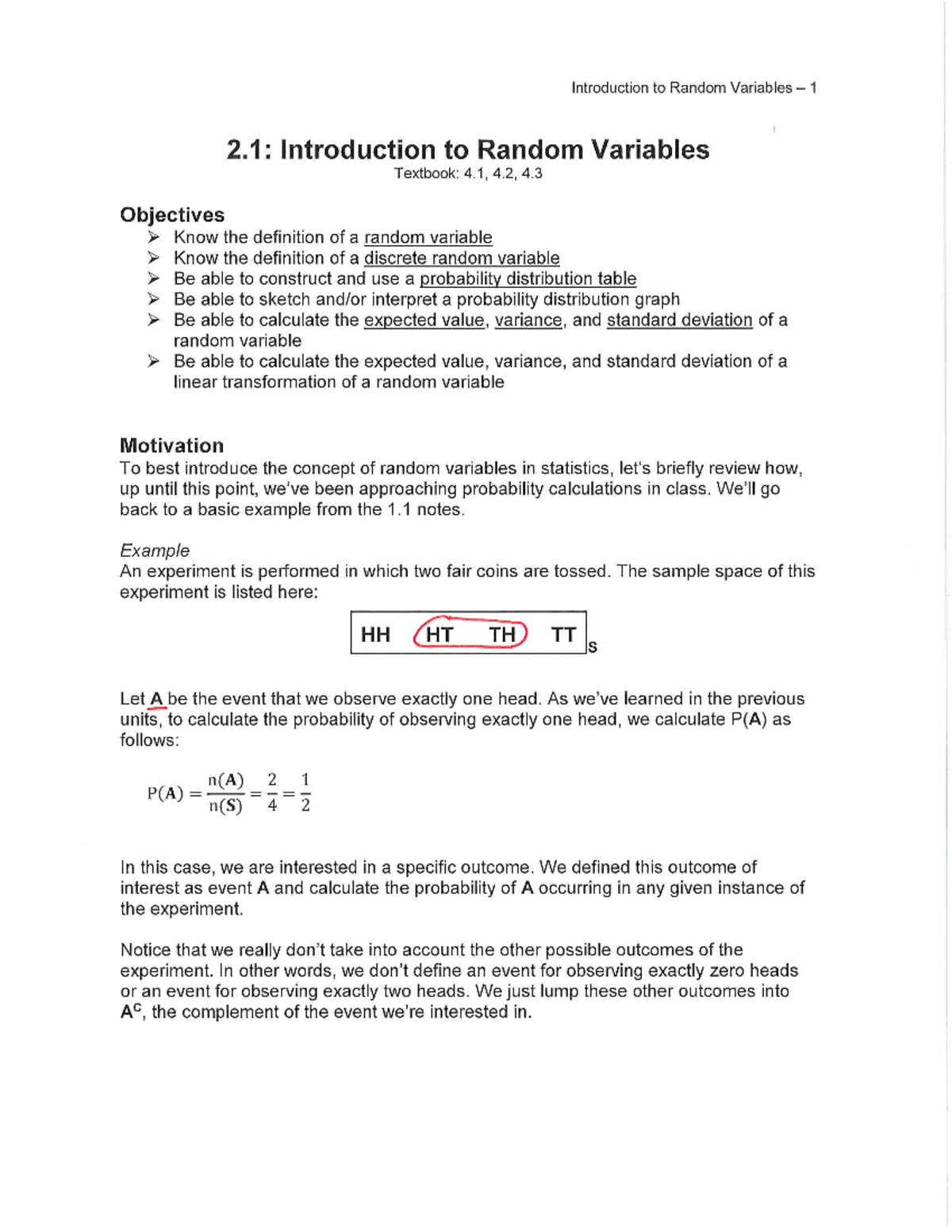 introduction to random variables assignment