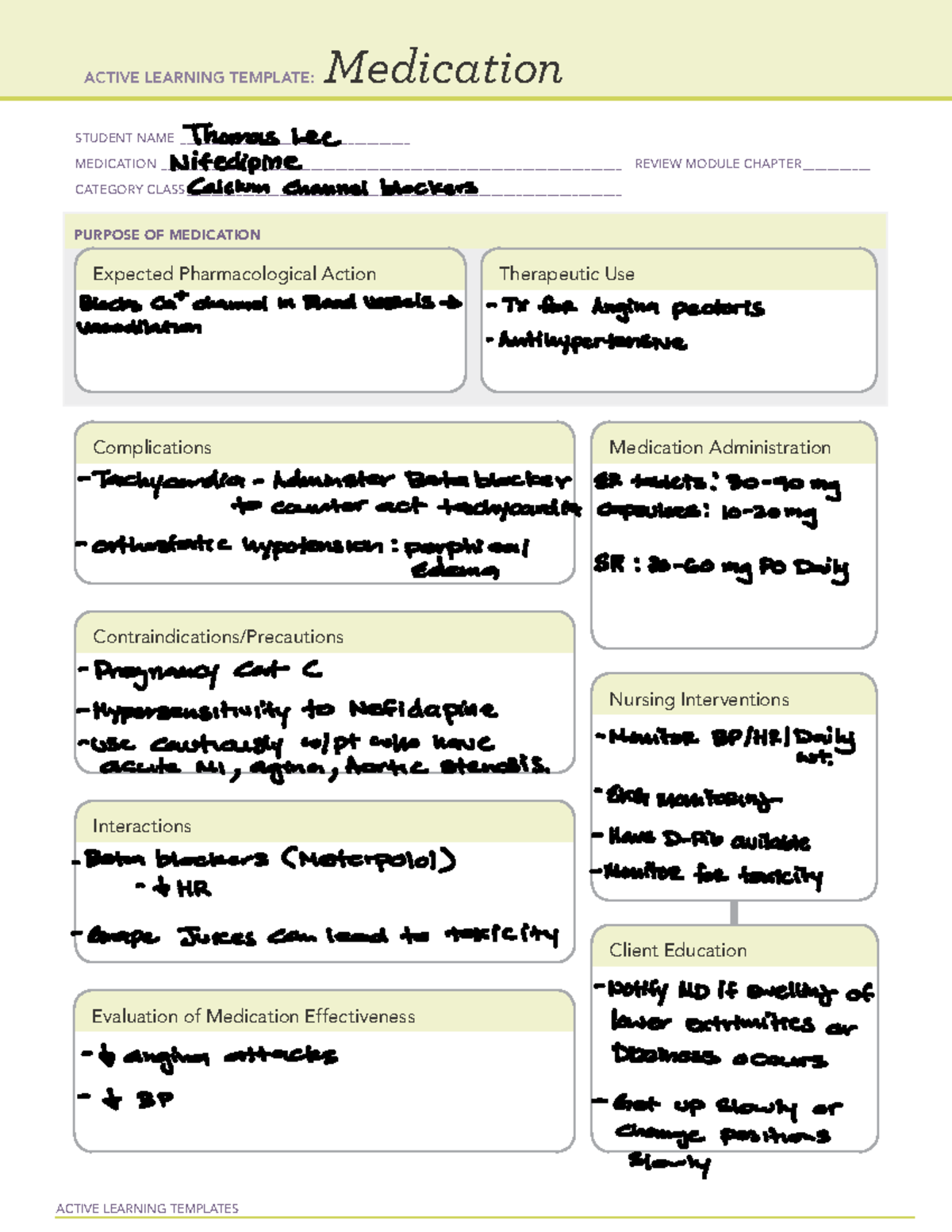 7. Nifedipine - Homework Assignment For Obgyn. Ati Templates. This Will 