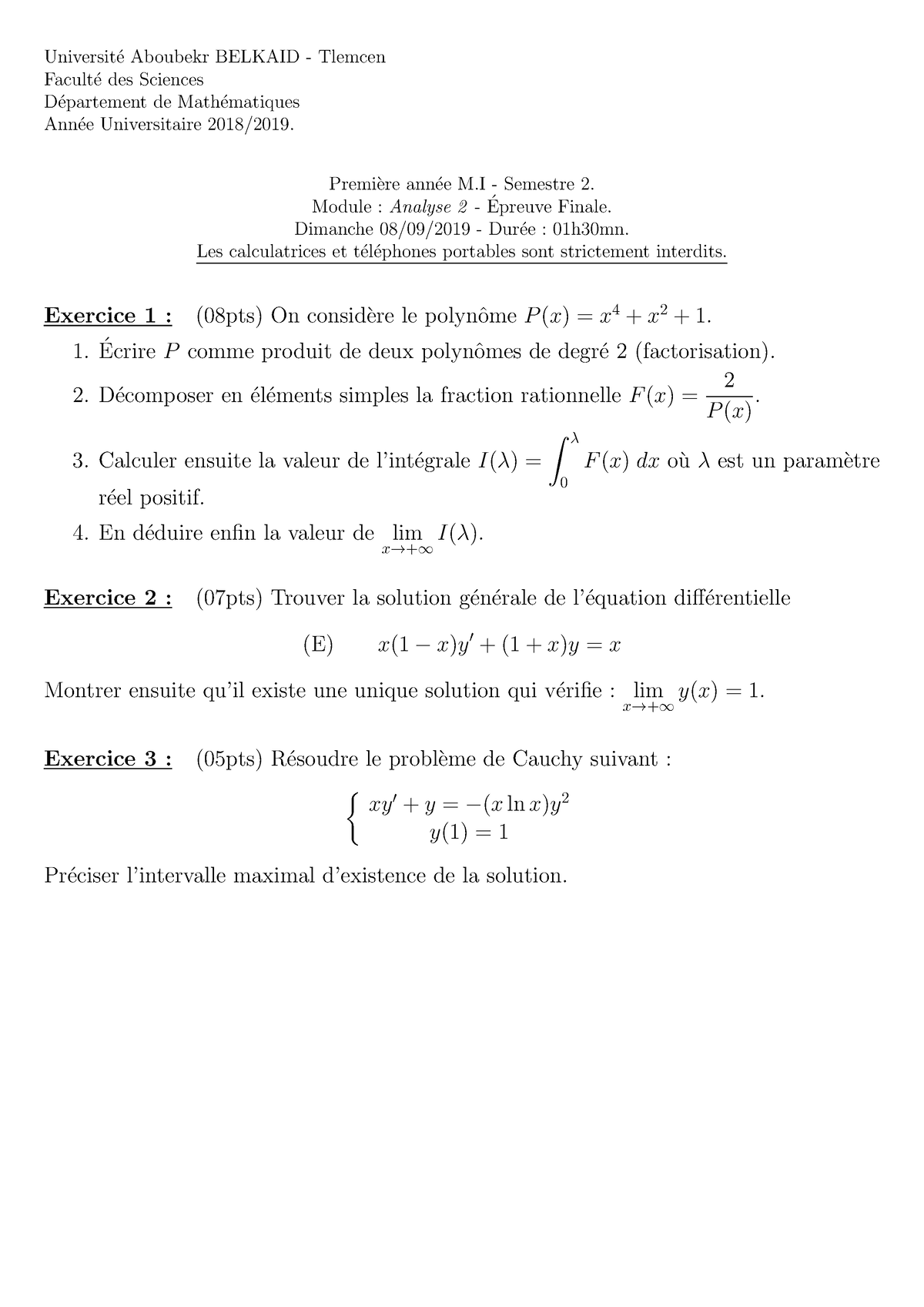 Sujet Corrige EF Analyse 2 18-19 - Universit ́e Aboubekr BELKAID ...