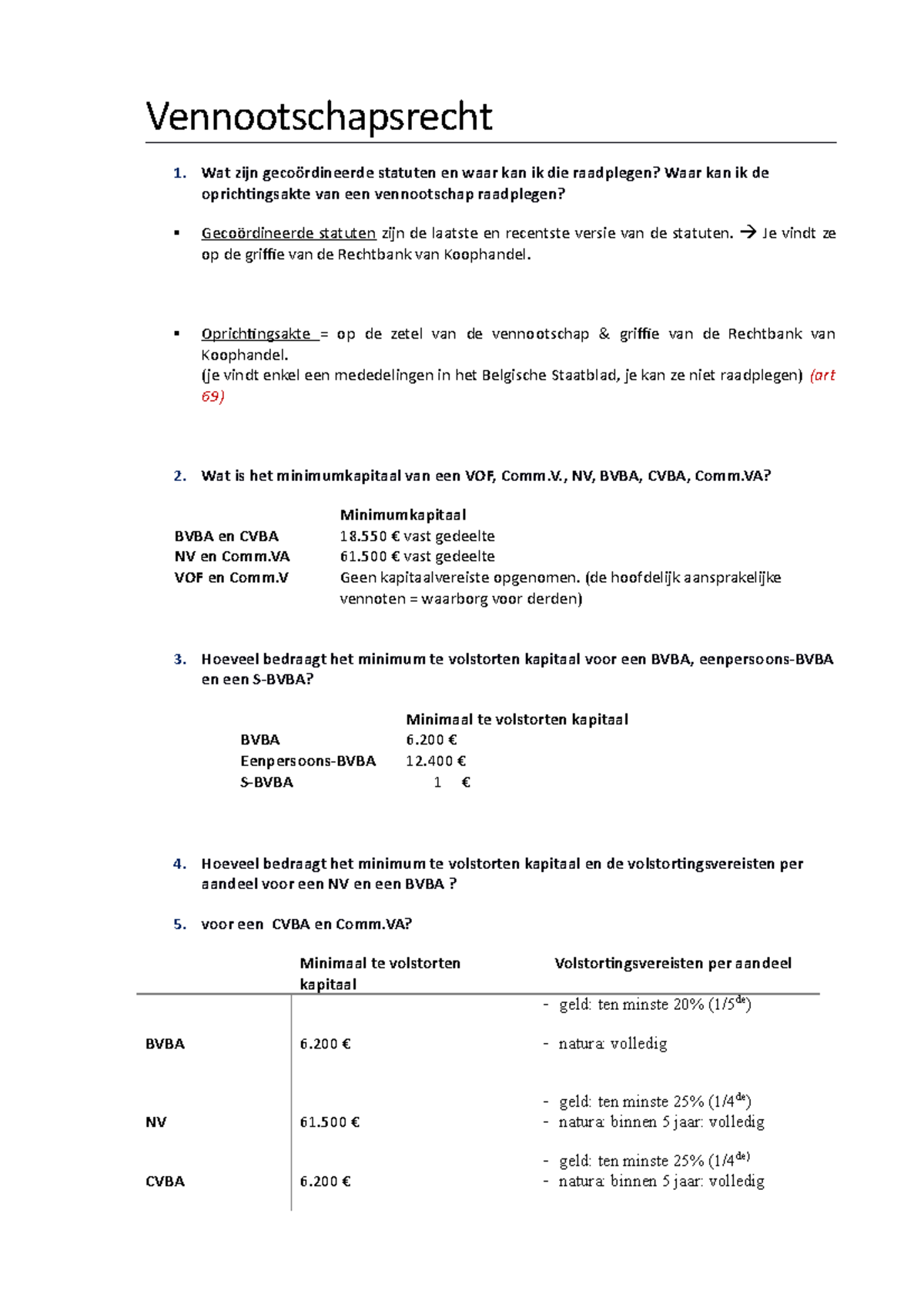 34 Vragen - Vennootschapsrecht 1. Wat Zijn Gecoördineerde Statuten En ...