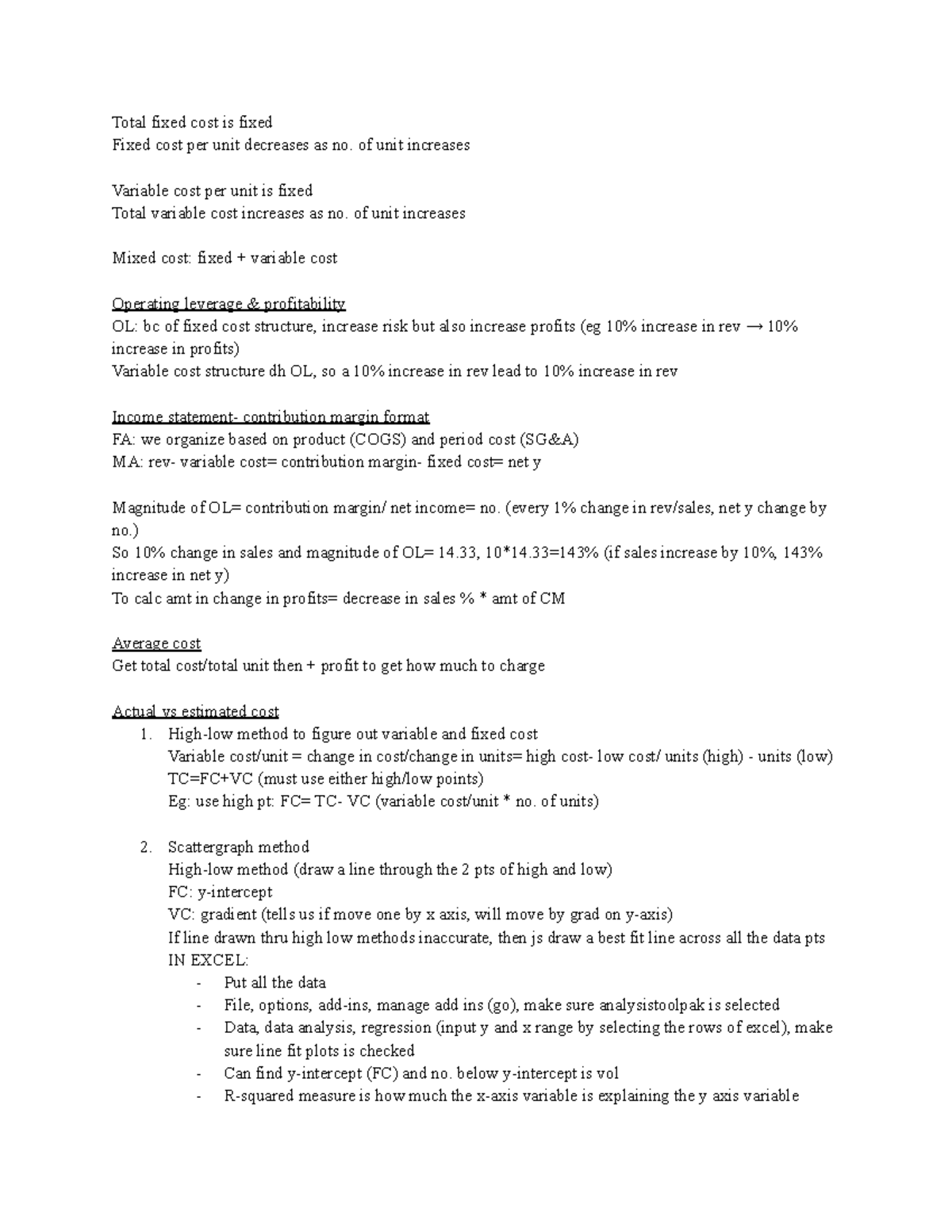 AD2102 WK 2 cost behavior & CVP analysis Total fixed cost is fixed