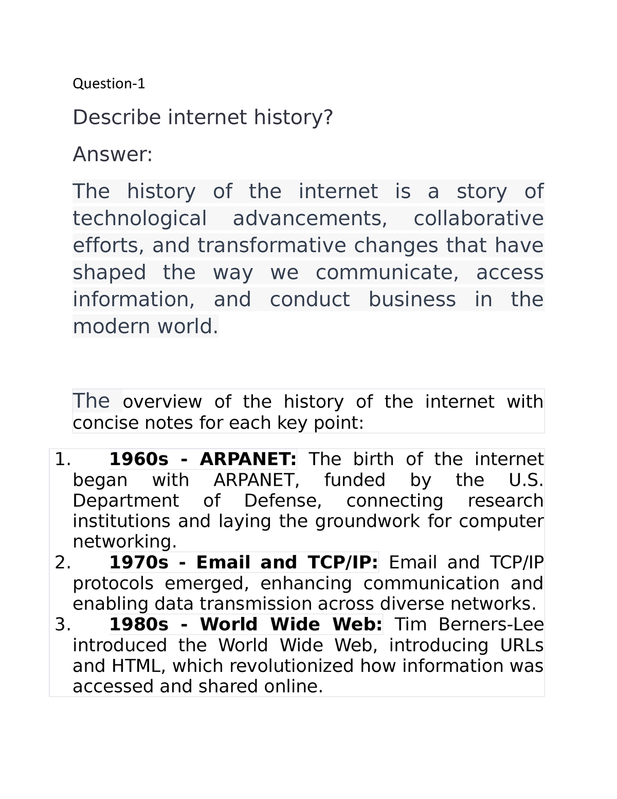 internet history assignment