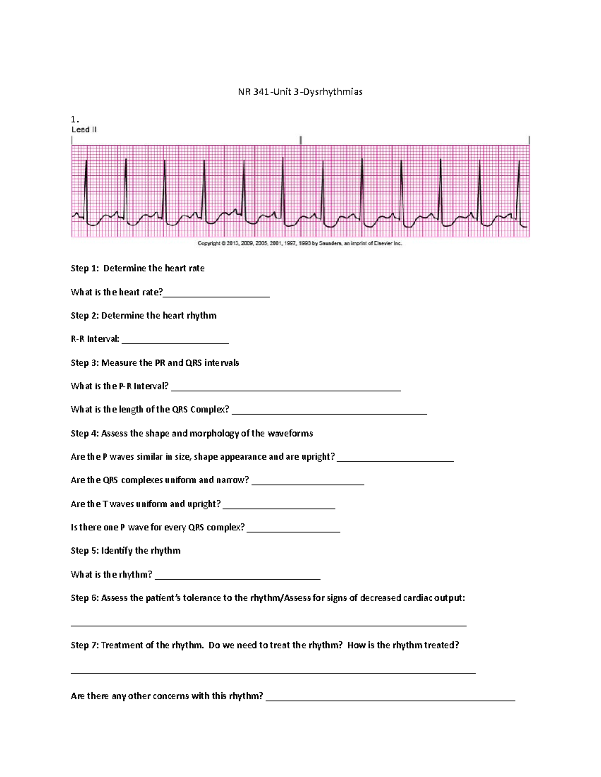 NR 341-Unit 3-In class EKG worksheet May 2023(1) - NR 341-Unit 3 ...