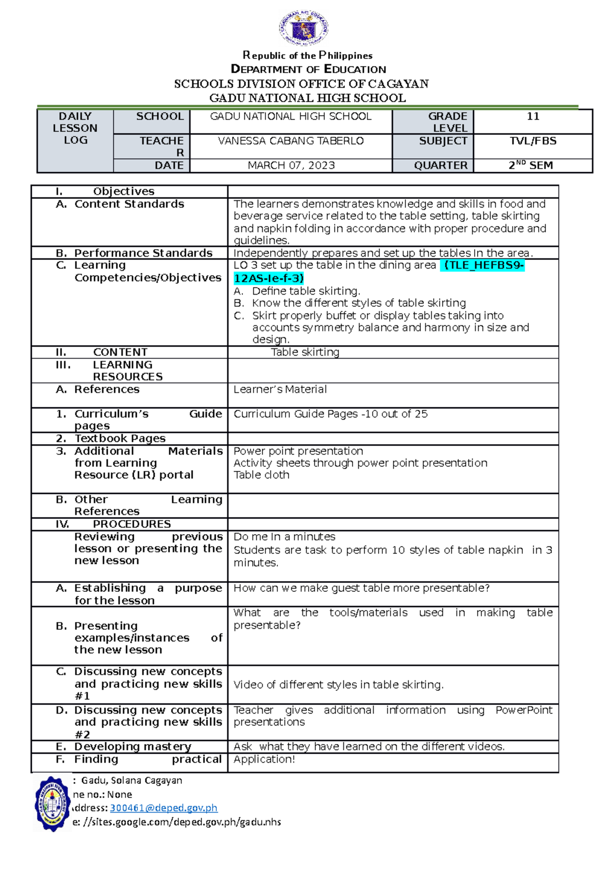 S25rt5ng - fbs dll - Republic of the Philippines DEPARTMENT OF ...