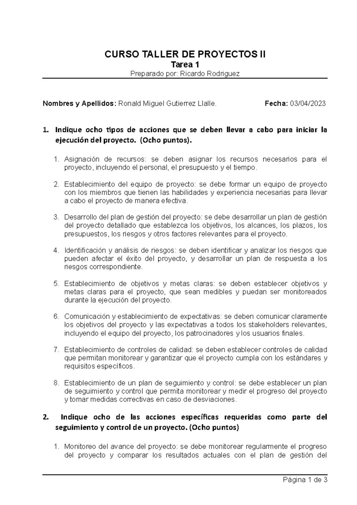 Taller de Proyectos II Tarea 1 - CURSO TALLER DE PROYECTOS II Tarea 1 ...