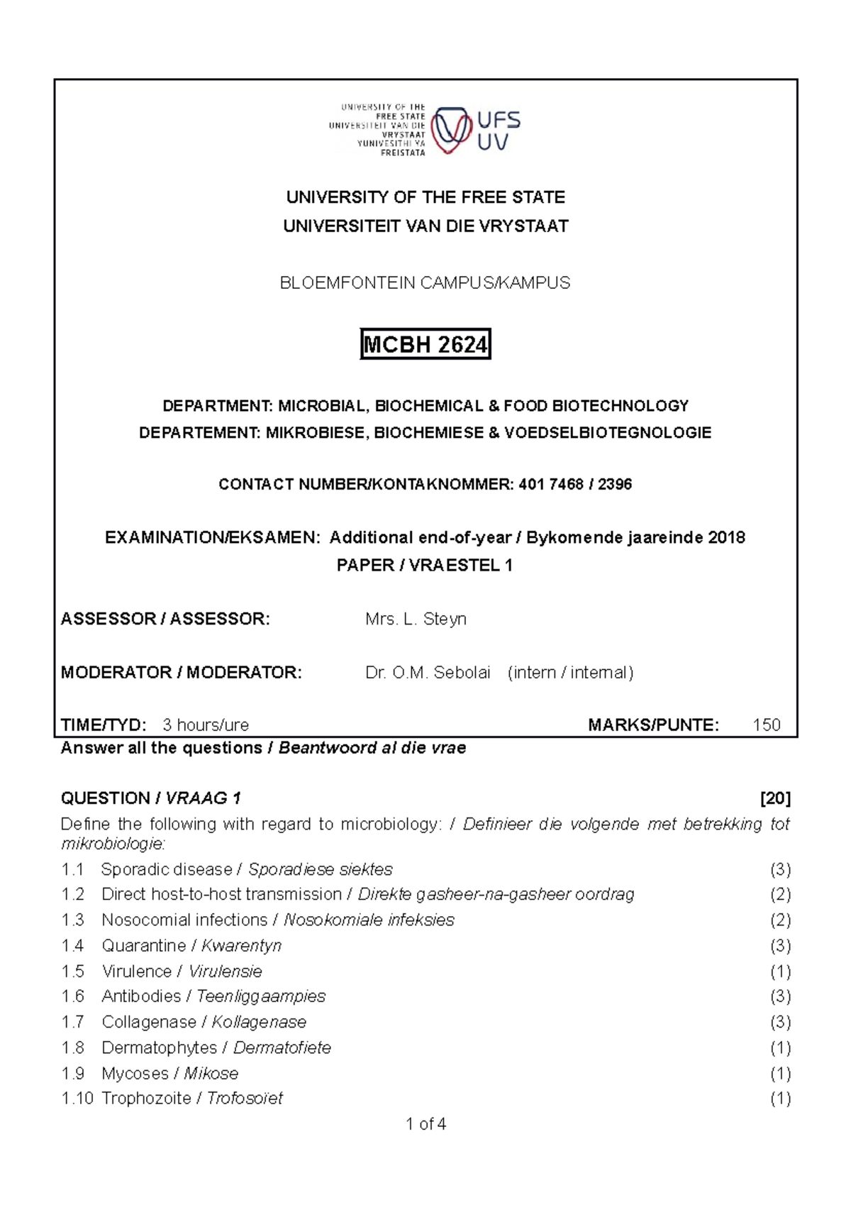 Exam December 2018, Questions And Answers - UNIVERSITY OF THE FREE ...