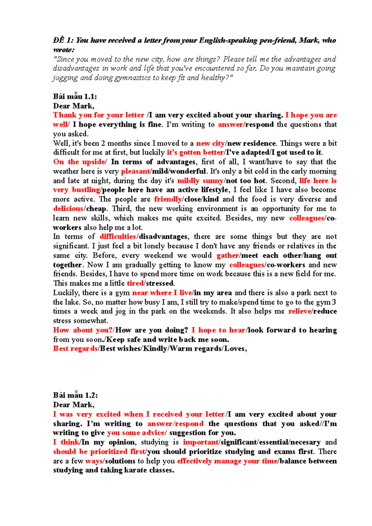 Bài viết mẫu viết thư - sbf - ĐỀ 1: You have received a letter from ...