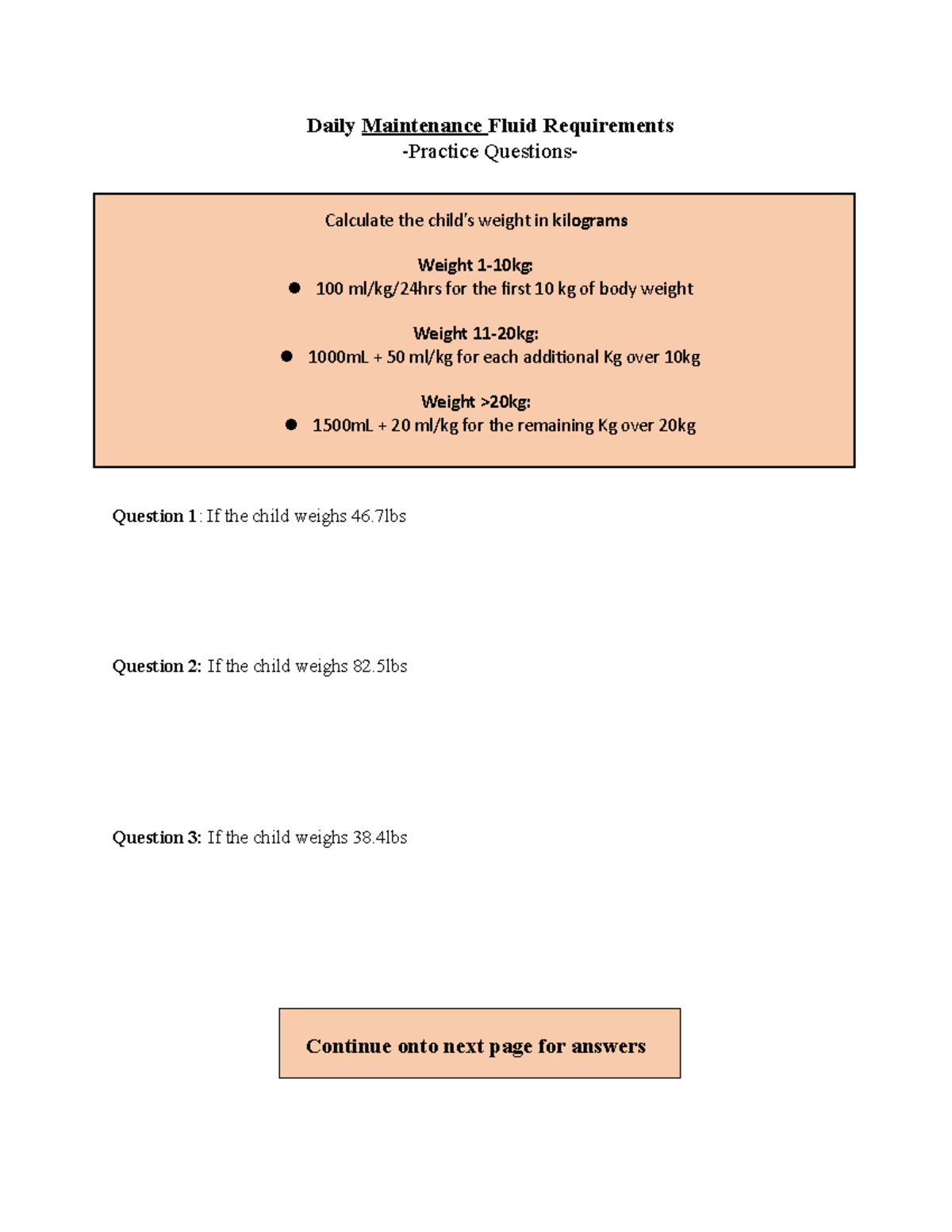 Daily maintenance fluid practice questionsanswers Daily Maintenance