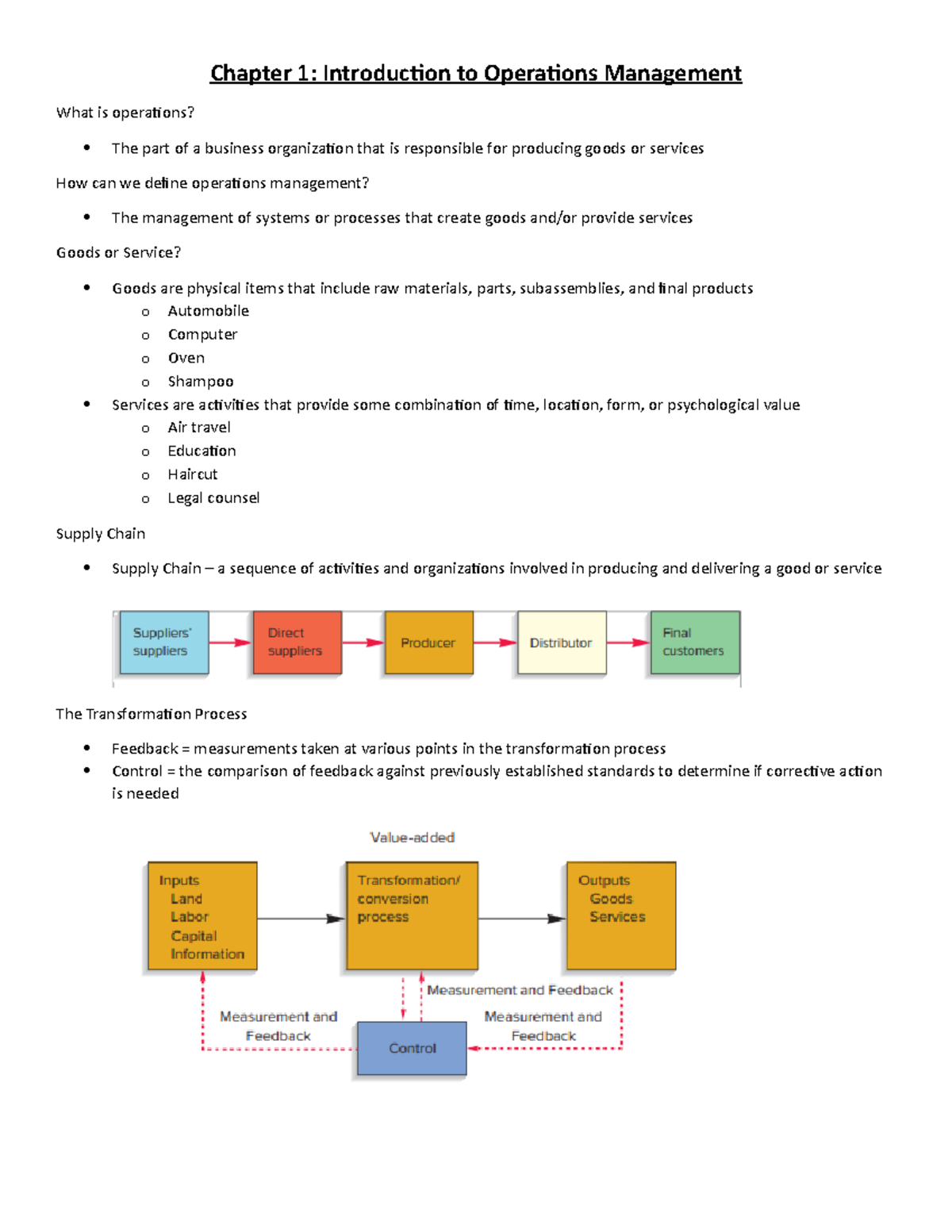 Chapter 1 Notes - Chapter 1: Introduction To Operations Management What Is Operations? The Part ...