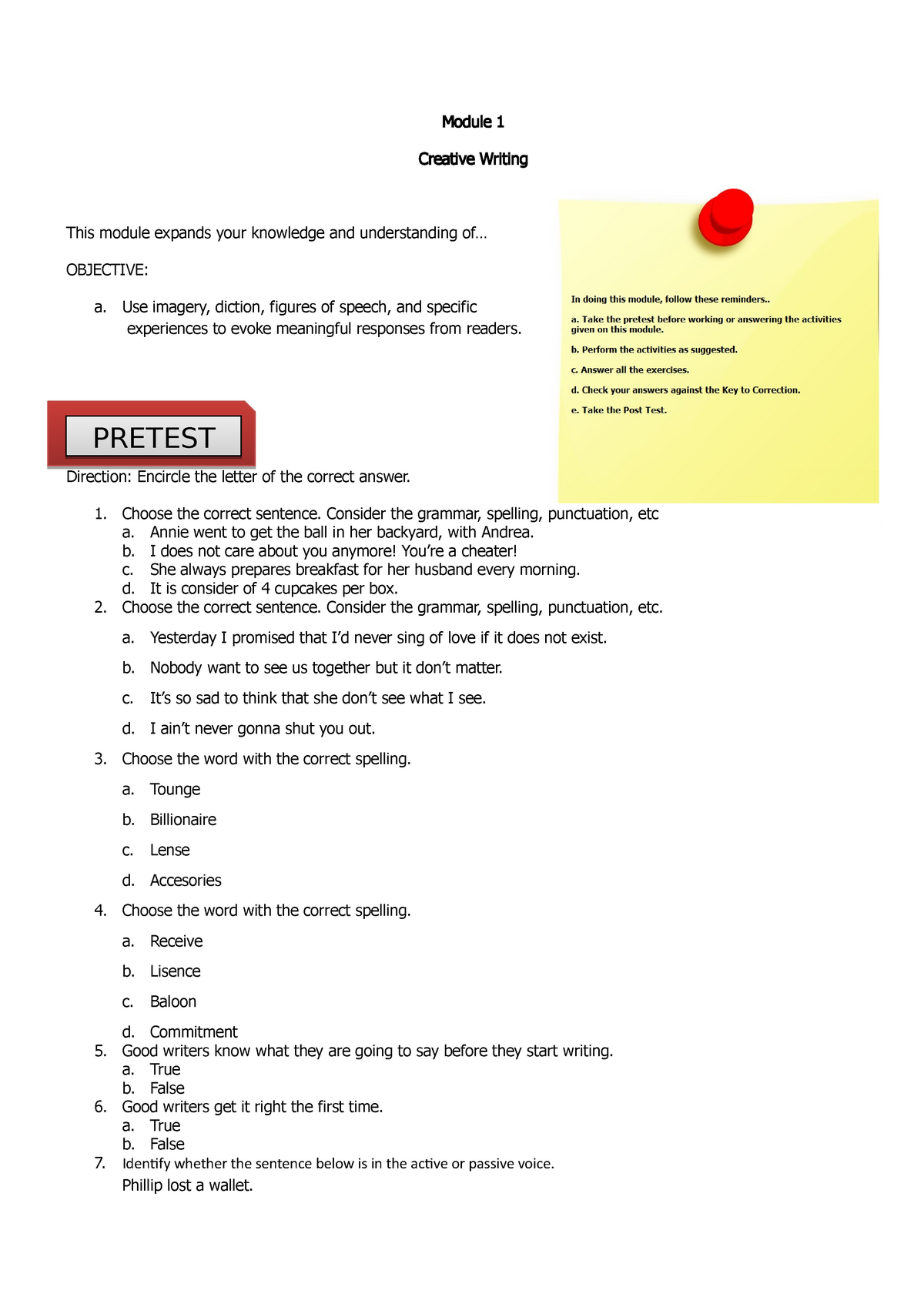 creative writing module for senior high school answer key