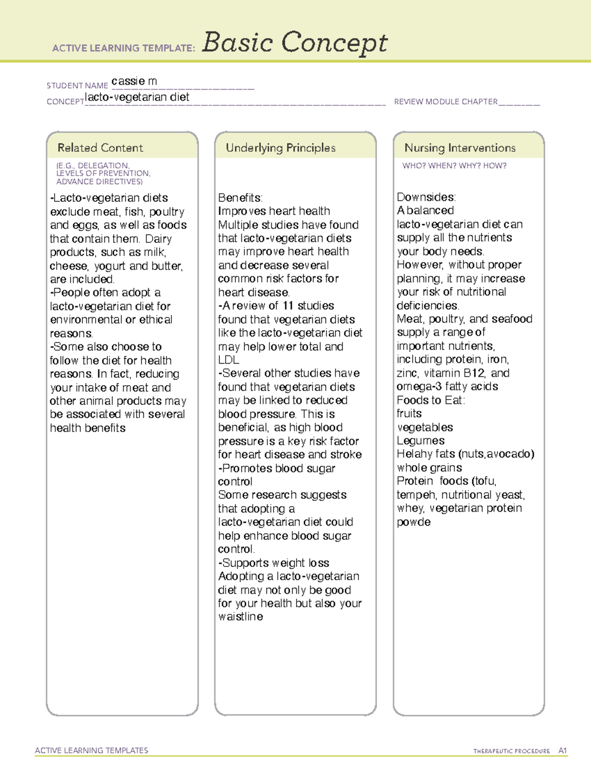 Vegetarian diet ati template NRSG 200 ACTIVE LEARNING TEMPLATES