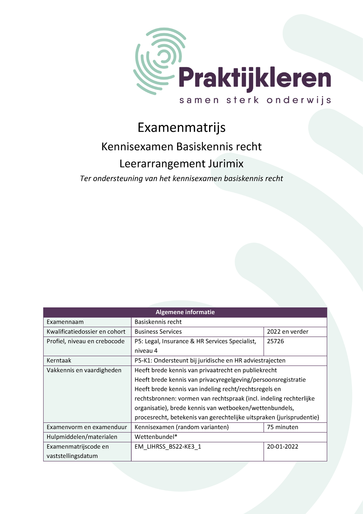 Examenmatrijs KE3 Basiskennis Recht Leerarrangement Jurimix ...