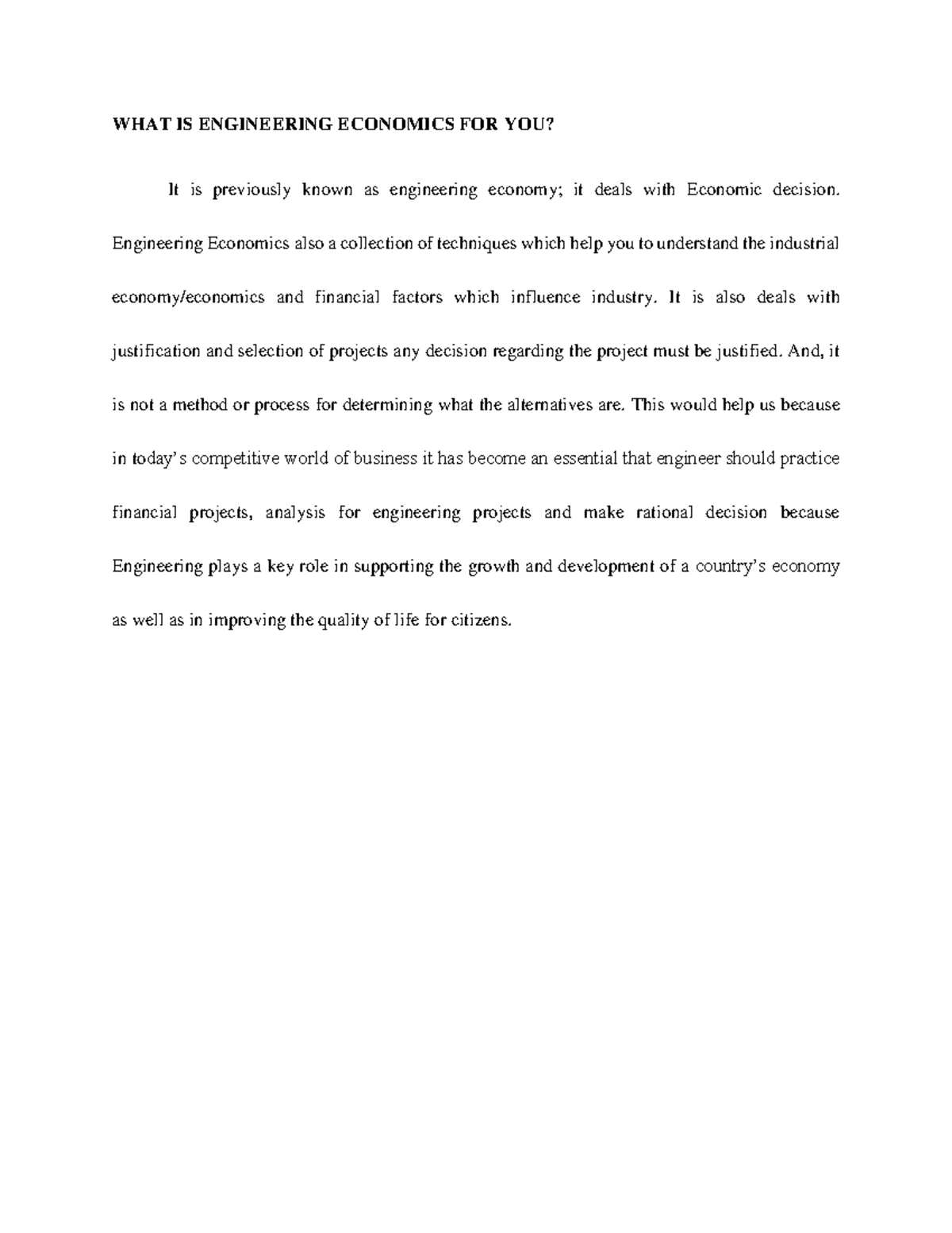 WHAT IS Engineering Economics - WHAT IS ENGINEERING ECONOMICS FOR YOU ...