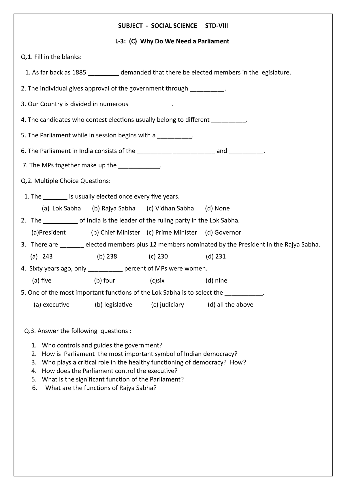 assignment for class 8 social science