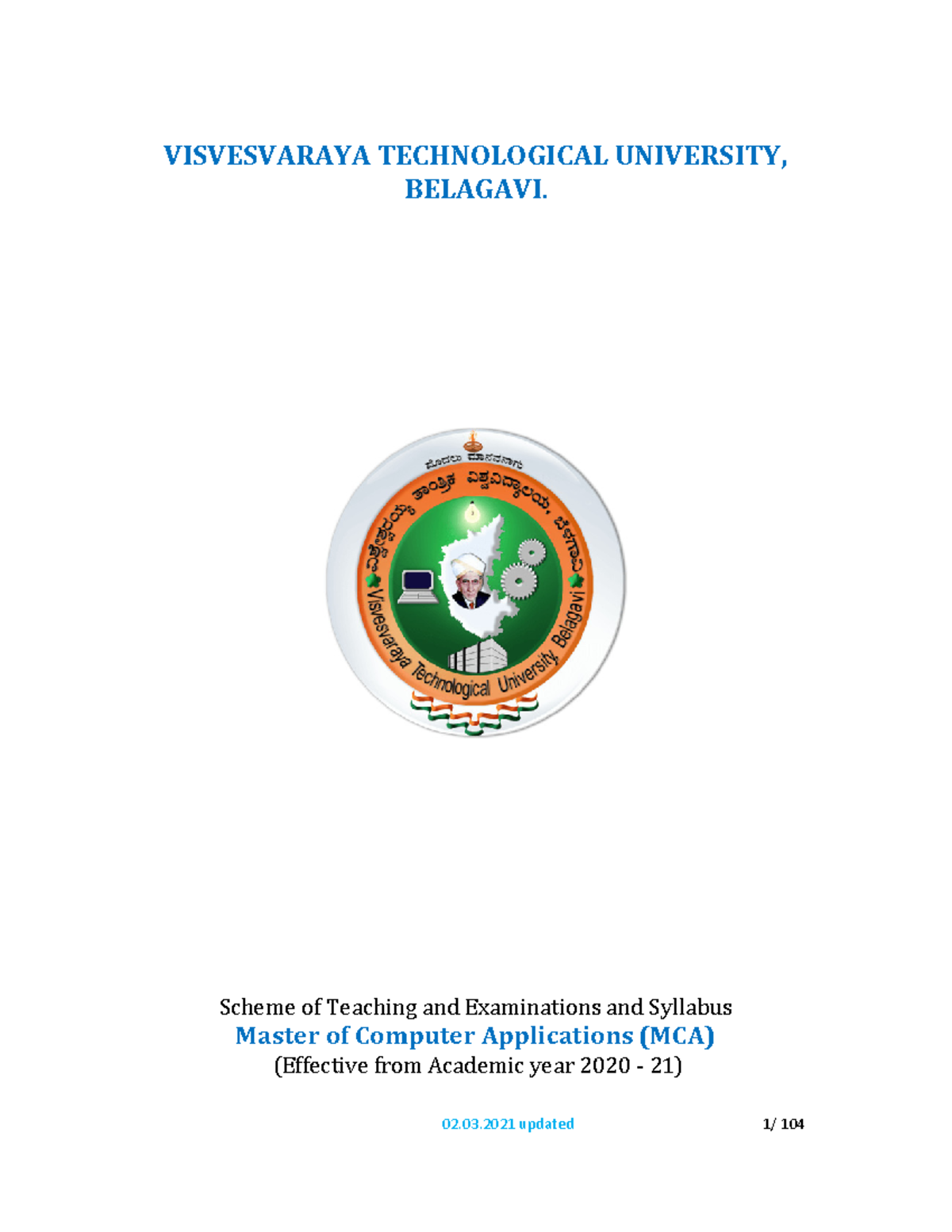 Mca - Time table - VISVESVARAYA TECHNOLOGICAL UNIVERSITY, BELAGAVI ...