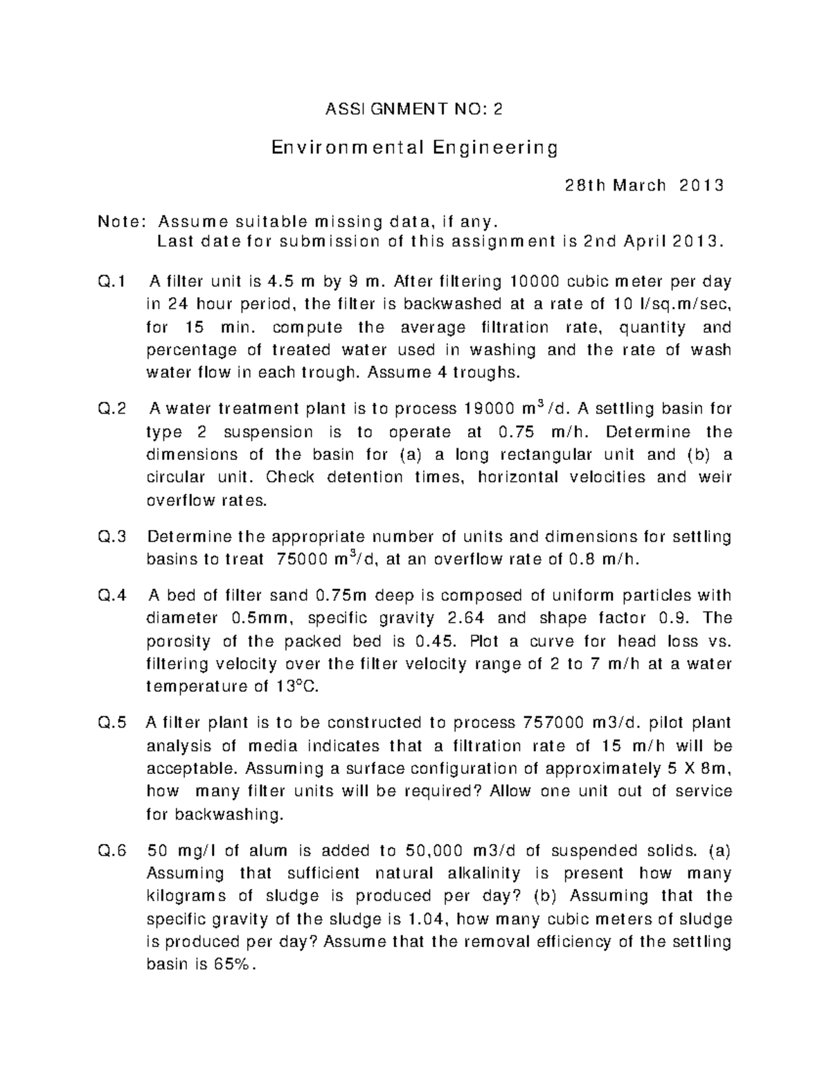 294631628 CE3040 Water Treatment Assignment 2 A SSI GN M EN T N O 2