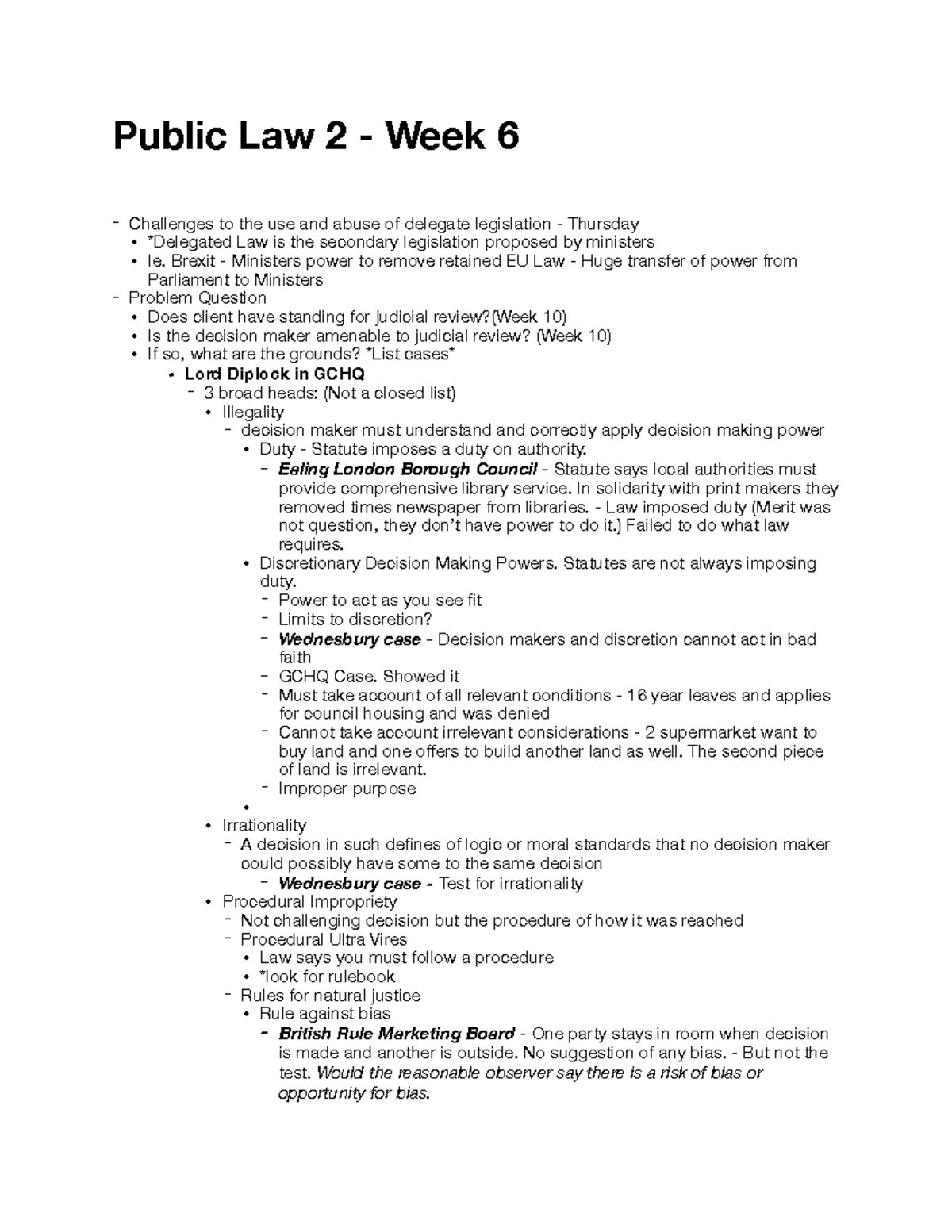 Week 6 notes - Key for Judicial Review - Public Law 2 - Week 6 ...