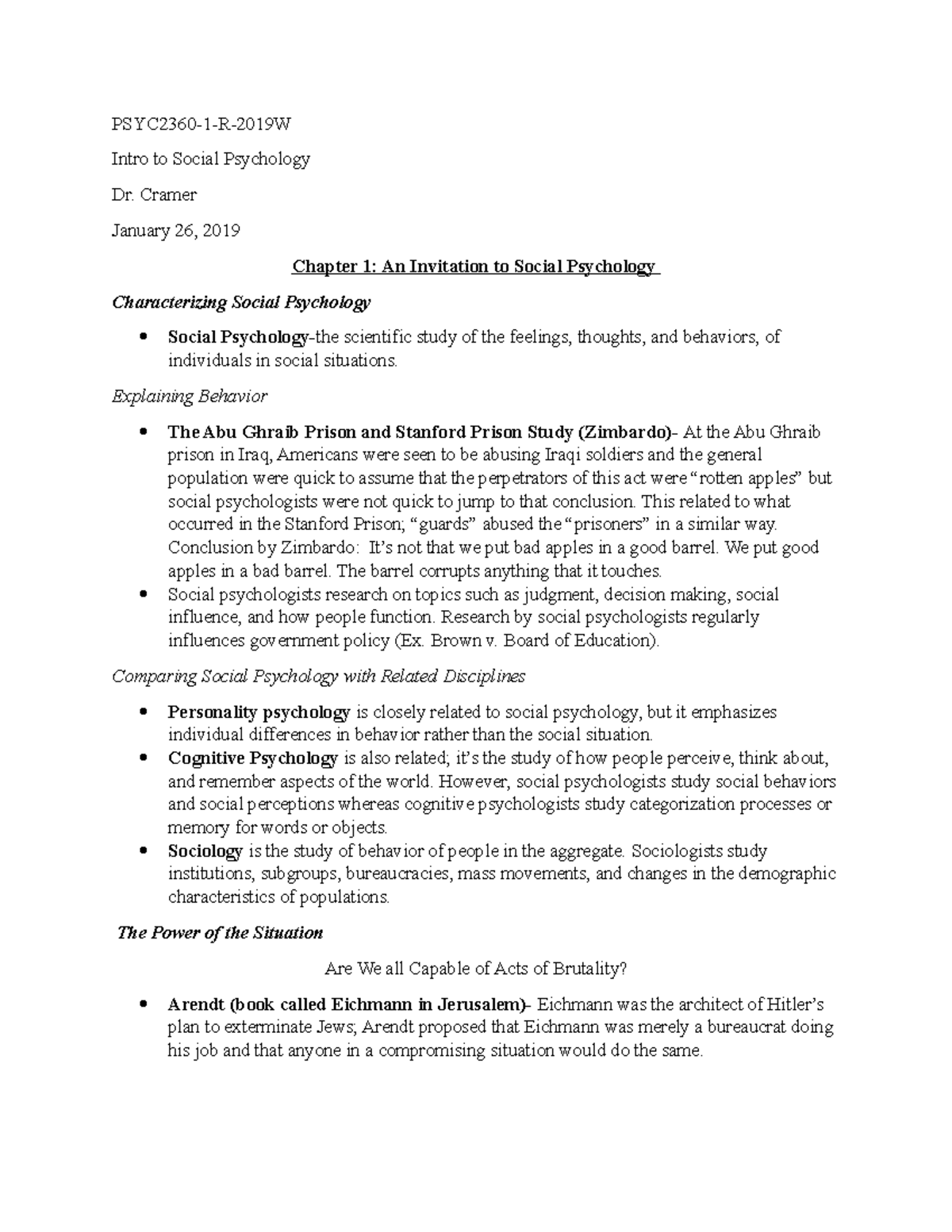 Intro to Social Psychology: Chapter 1 - Intro to Social Psychology Dr ...