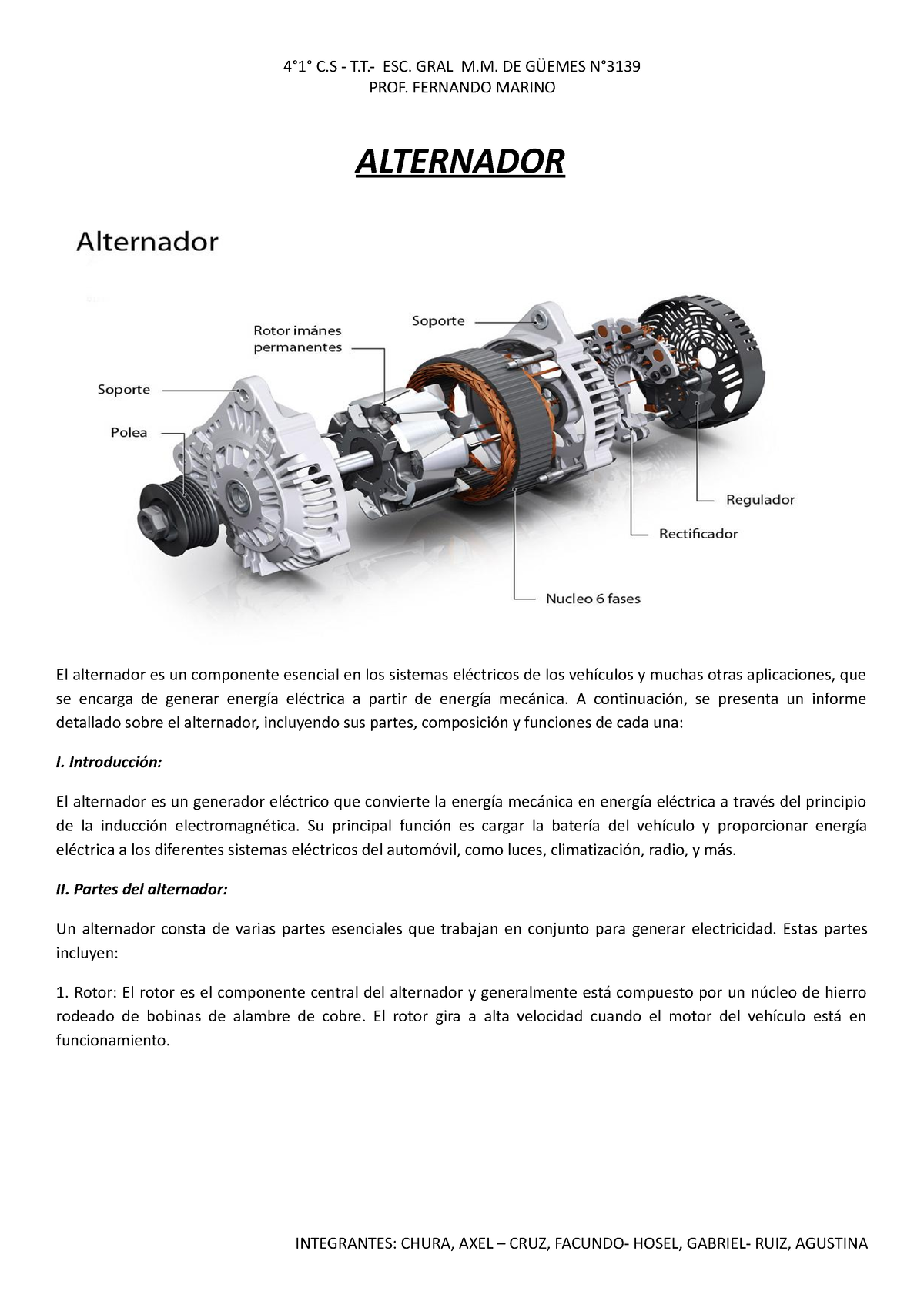 partes y funcionamiento del alternador