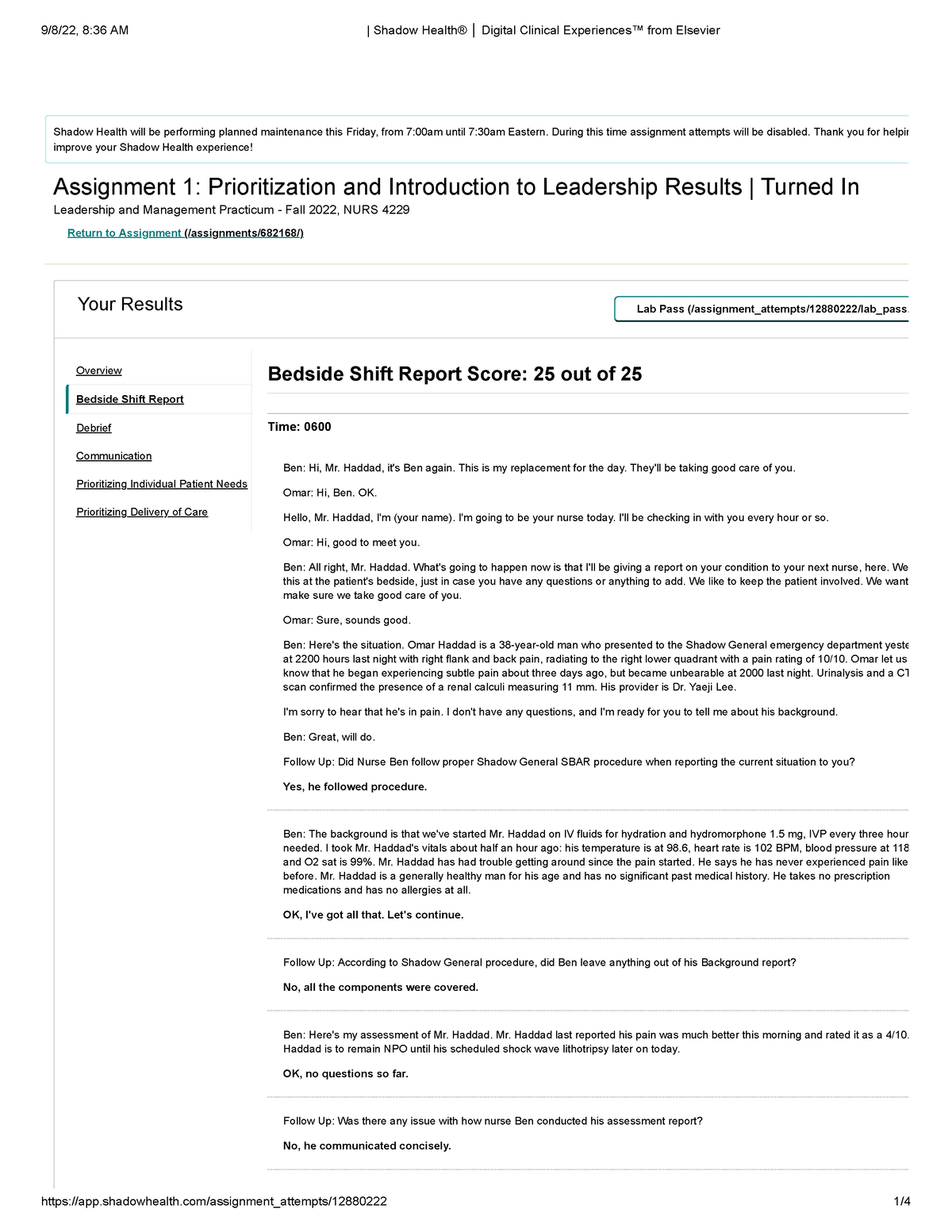 shadow health leadership assignment 1 quizlet