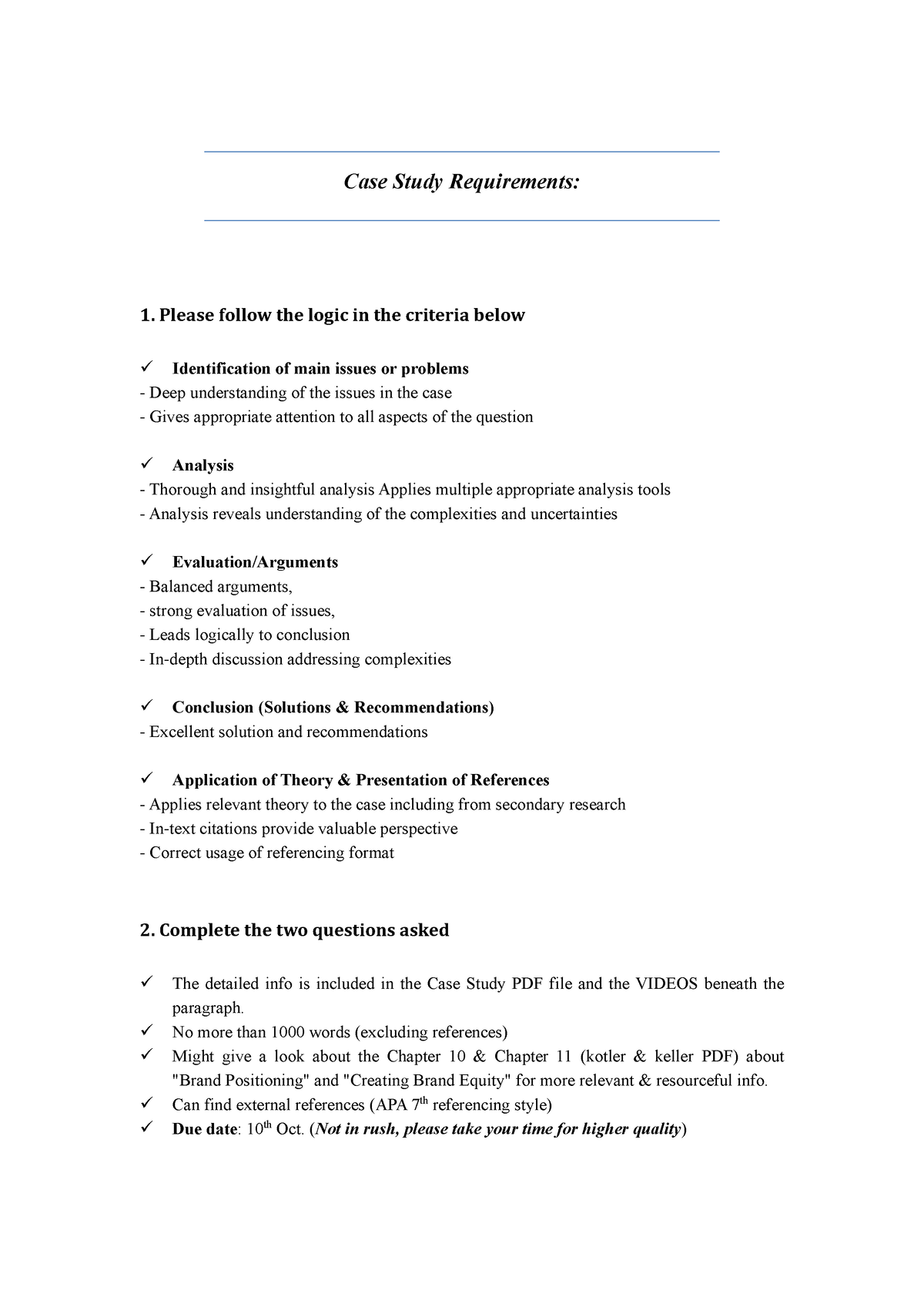 case study requirements