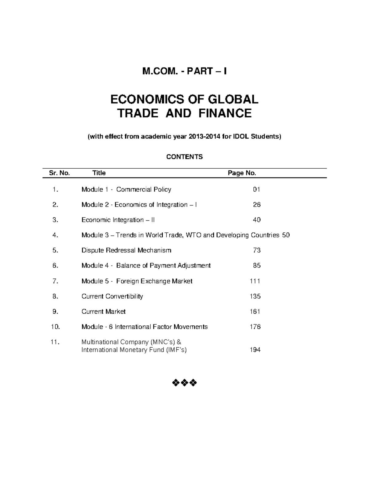 Economics of Global Trade - M. - PART – I ECONOMICS OF GLOBAL TRADE AND ...
