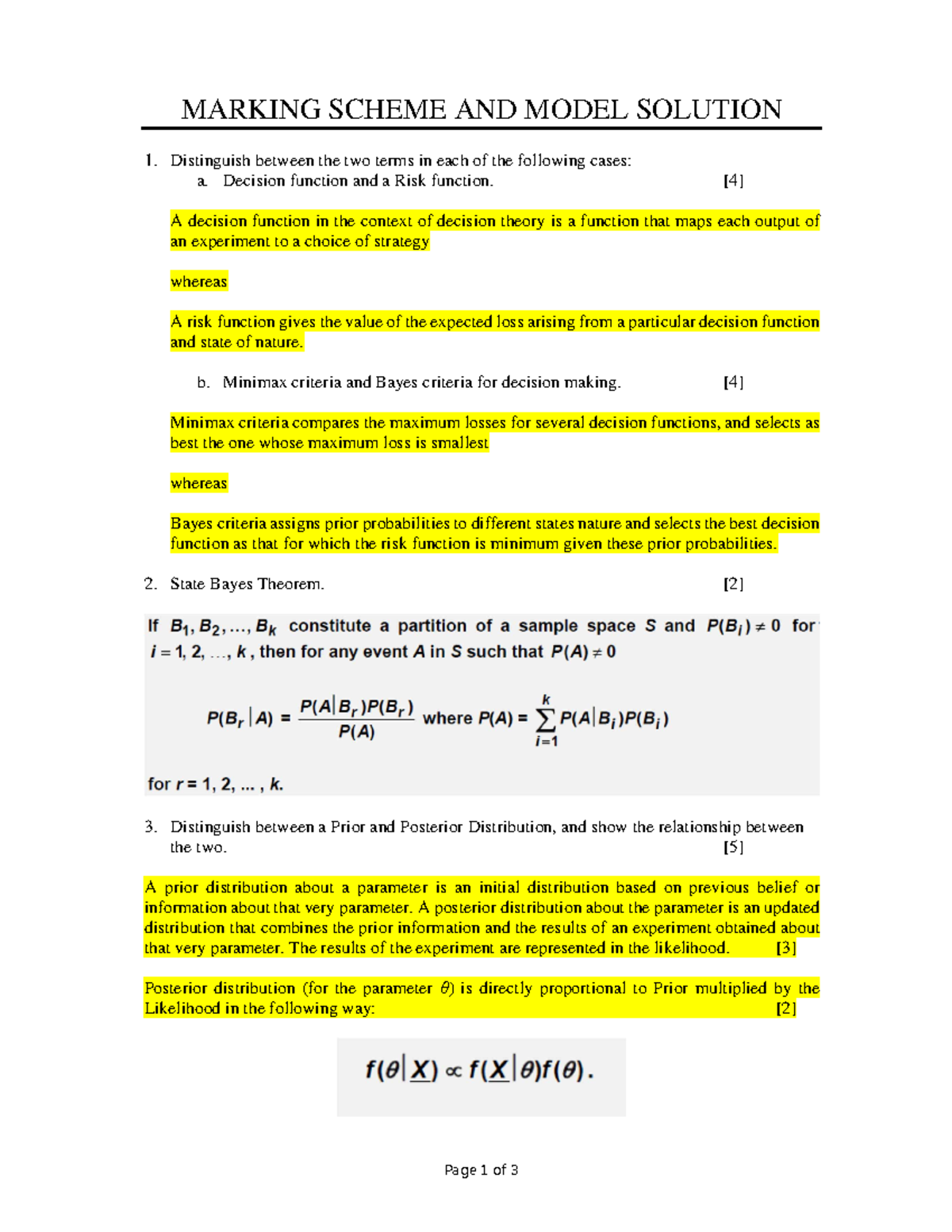 Stat Meth 2016 C1 Soln - Page 1 of 3 MARKING SCHEME AND MODEL SOLUTION ...