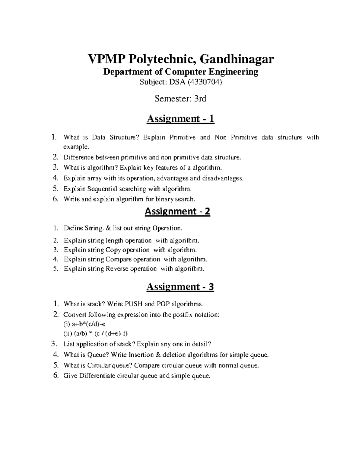 Assignments-1 - Assignment - VPMP Polytechnic, Gandhinagar Department ...