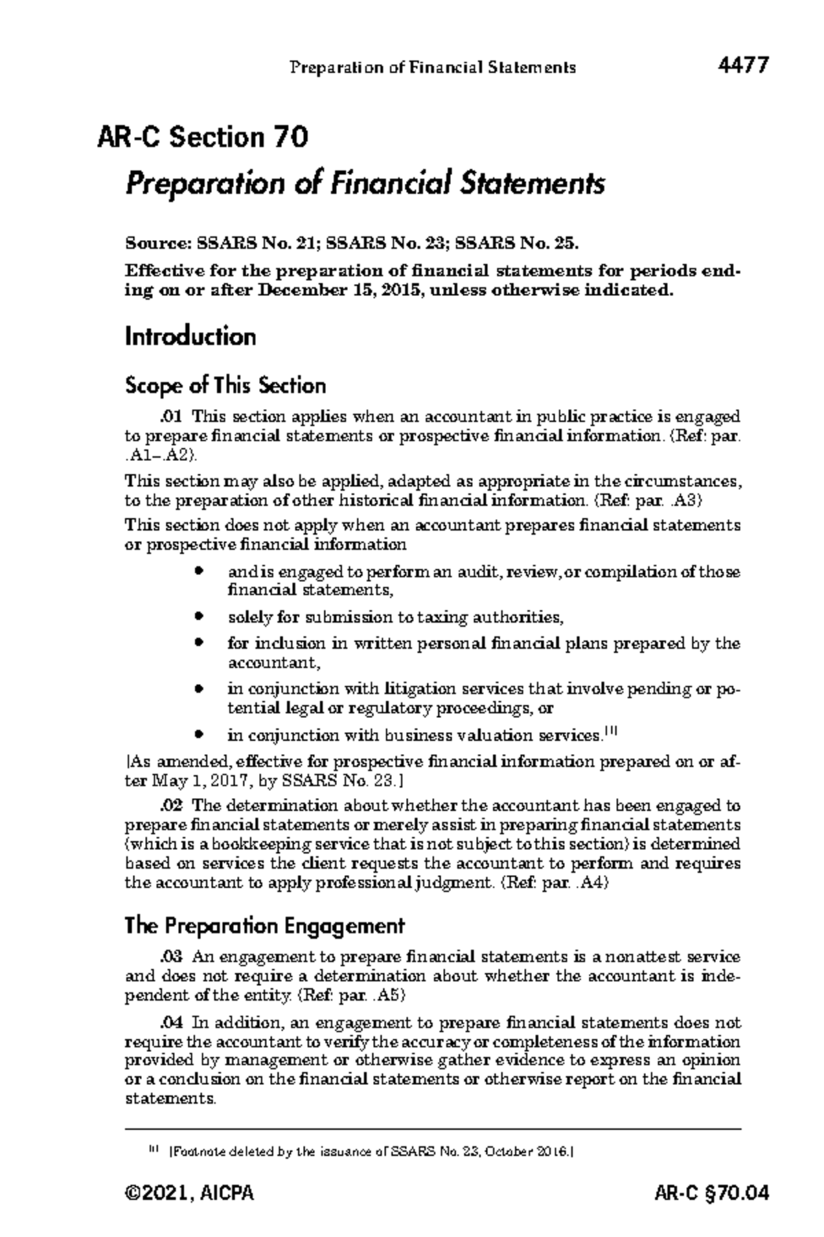 Test - Notes - Preparation of Financial Statements 4477 AR-C Section 70 ...