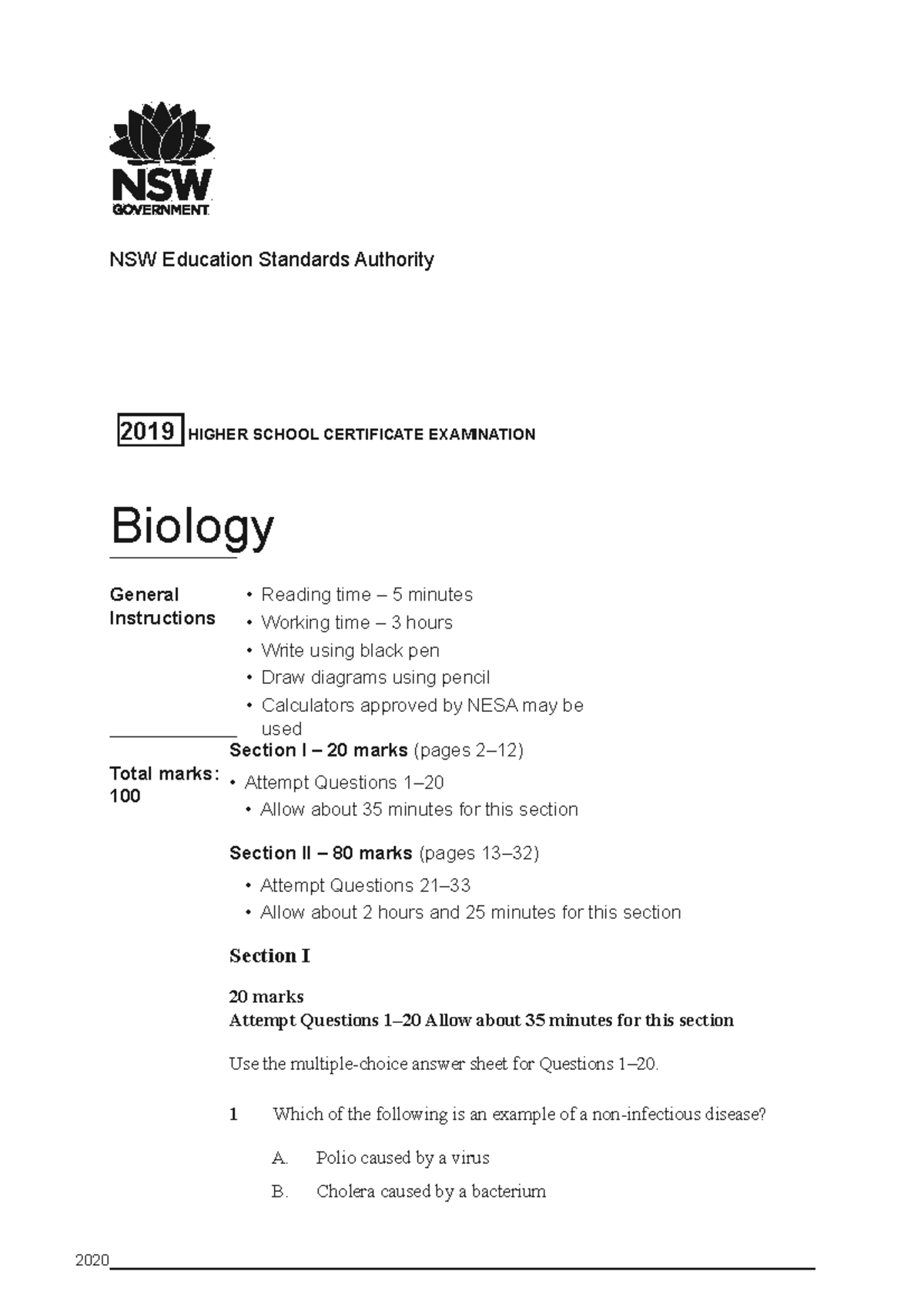 2019hscbiology 2019 HSC biology practice NSW Education Standards