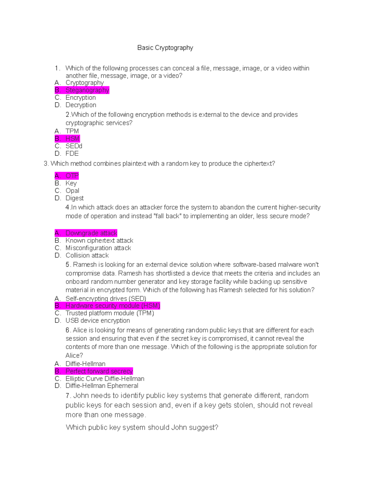 Chapter 6 practice questions - Basic Cryptography Which of the ...