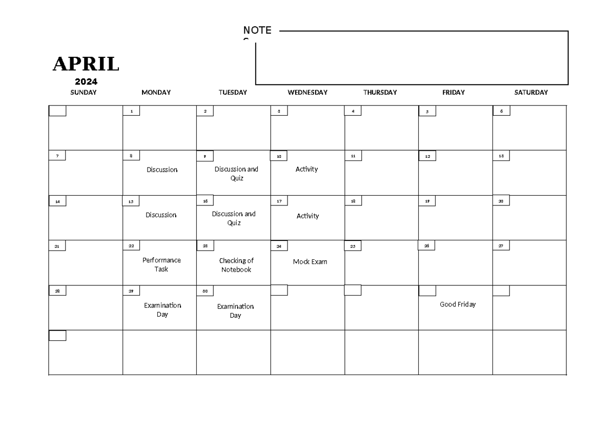 April Schedule - none - EsP - APRIL 2024 SUNDAY MONDAY TUESDAY ...