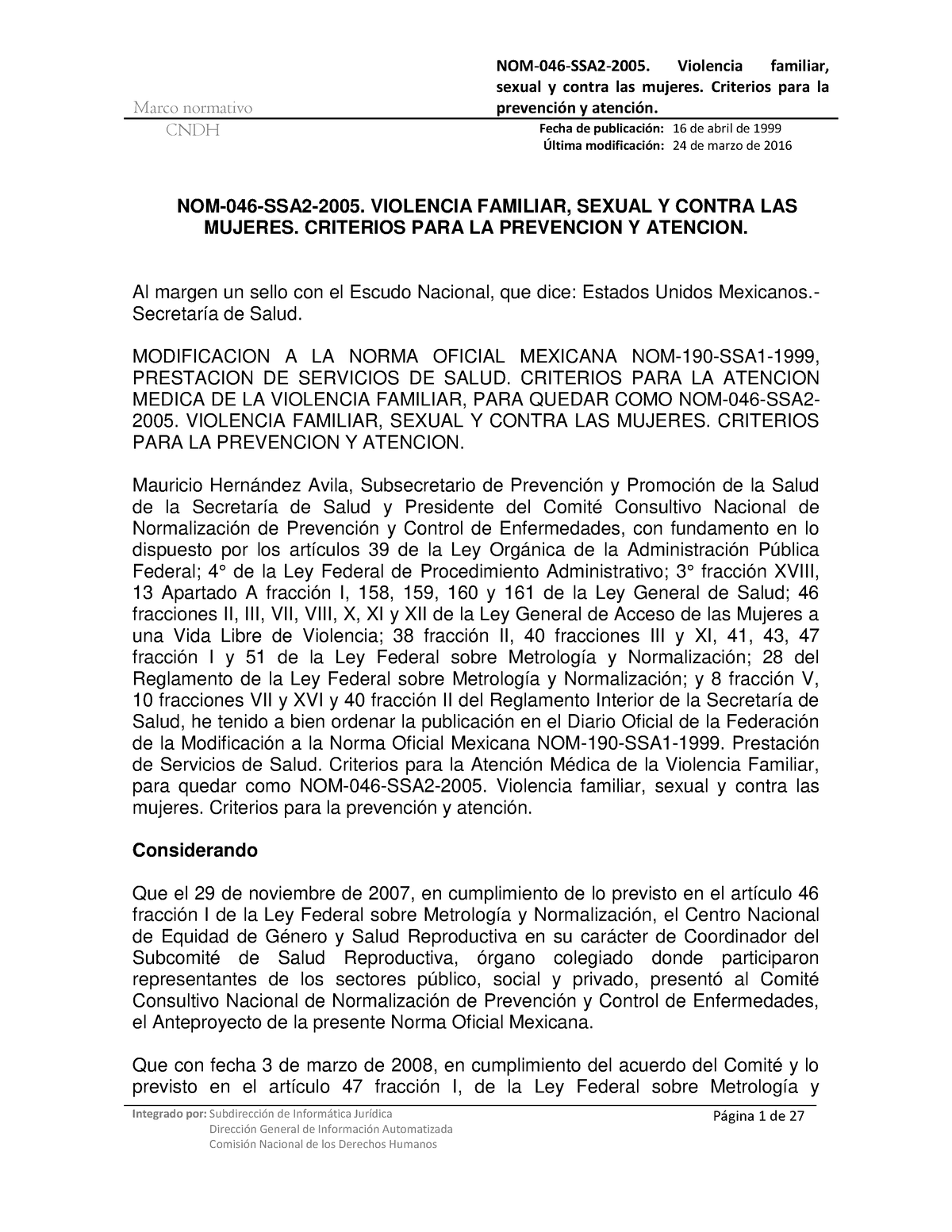 Nom 046 Ssa2 2005 Violencia Familiar Sexual Marco Normativo Sexual Y Contra Las Mujeres 8728