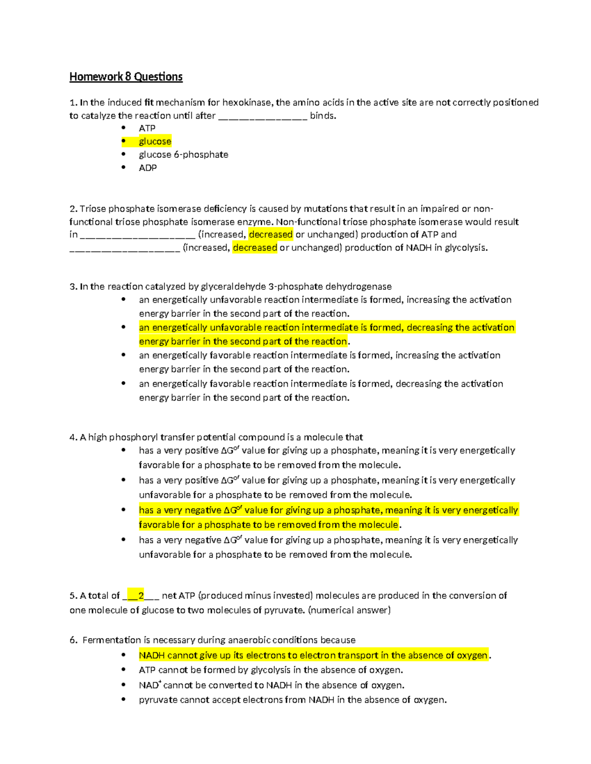 Homework 8 Questions - qve - Homework 8 Questions In the induced fit ...