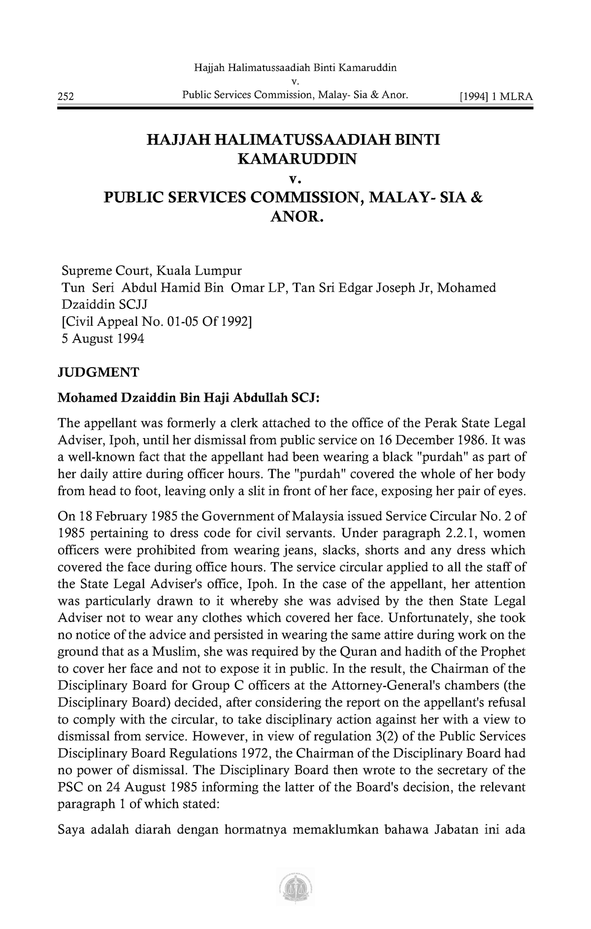 L2 Purdah case. - Islamic Jurisprudence - UUUK 3163 - UKM - StuDocu